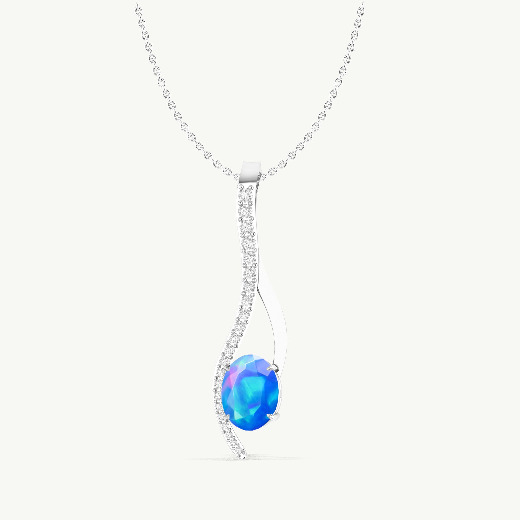 Blue Opal Oval Swirl Pendant Necklace in 925 Sterling Silver 1.2ct