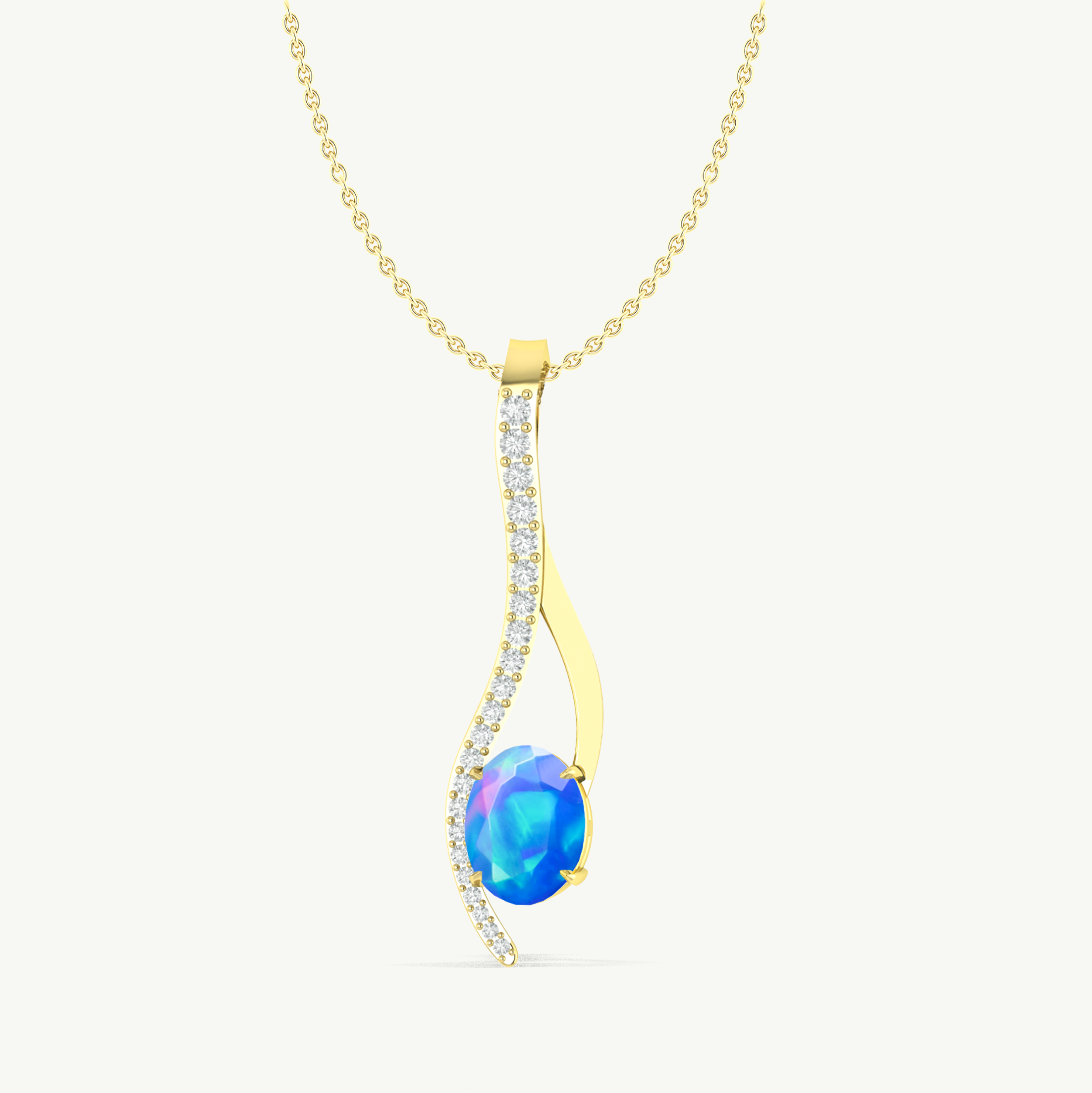 Blue Opal Oval Swirl Pendant Necklace in 925 Sterling Silver 1.2ct