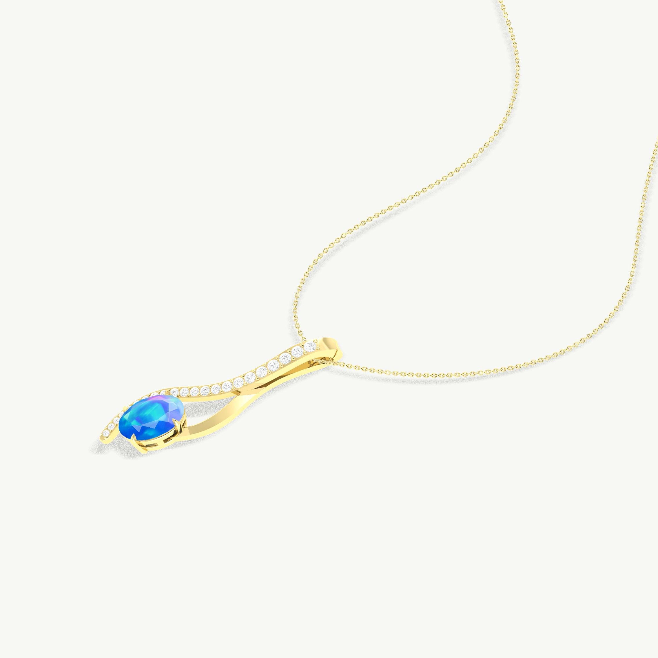 Blue Opal Oval Swirl Pendant Necklace in 925 Sterling Silver 1.2ct