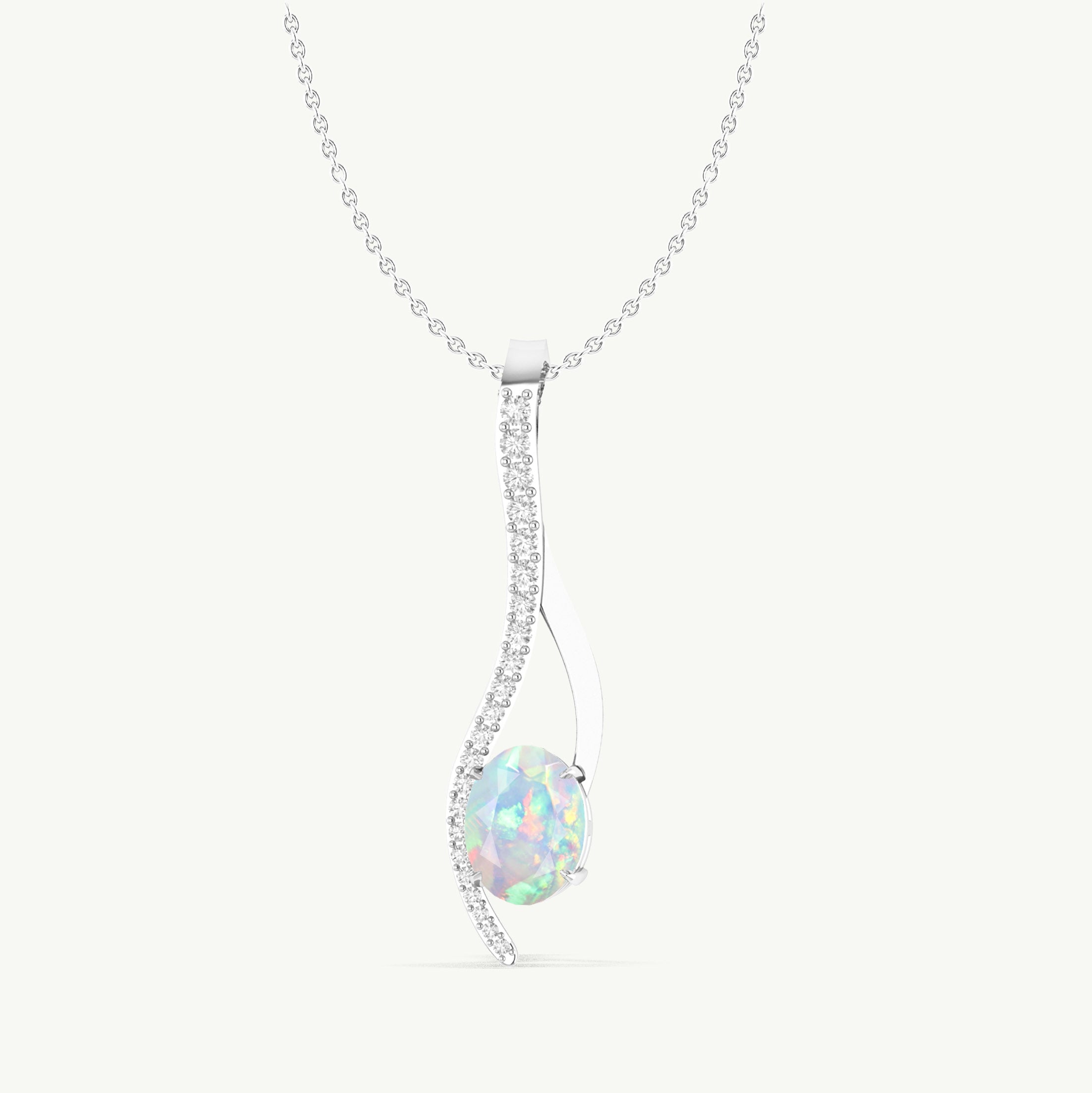 White Opal Oval Swirl Pendant Necklace in 925 Sterling Silver 1.2ct