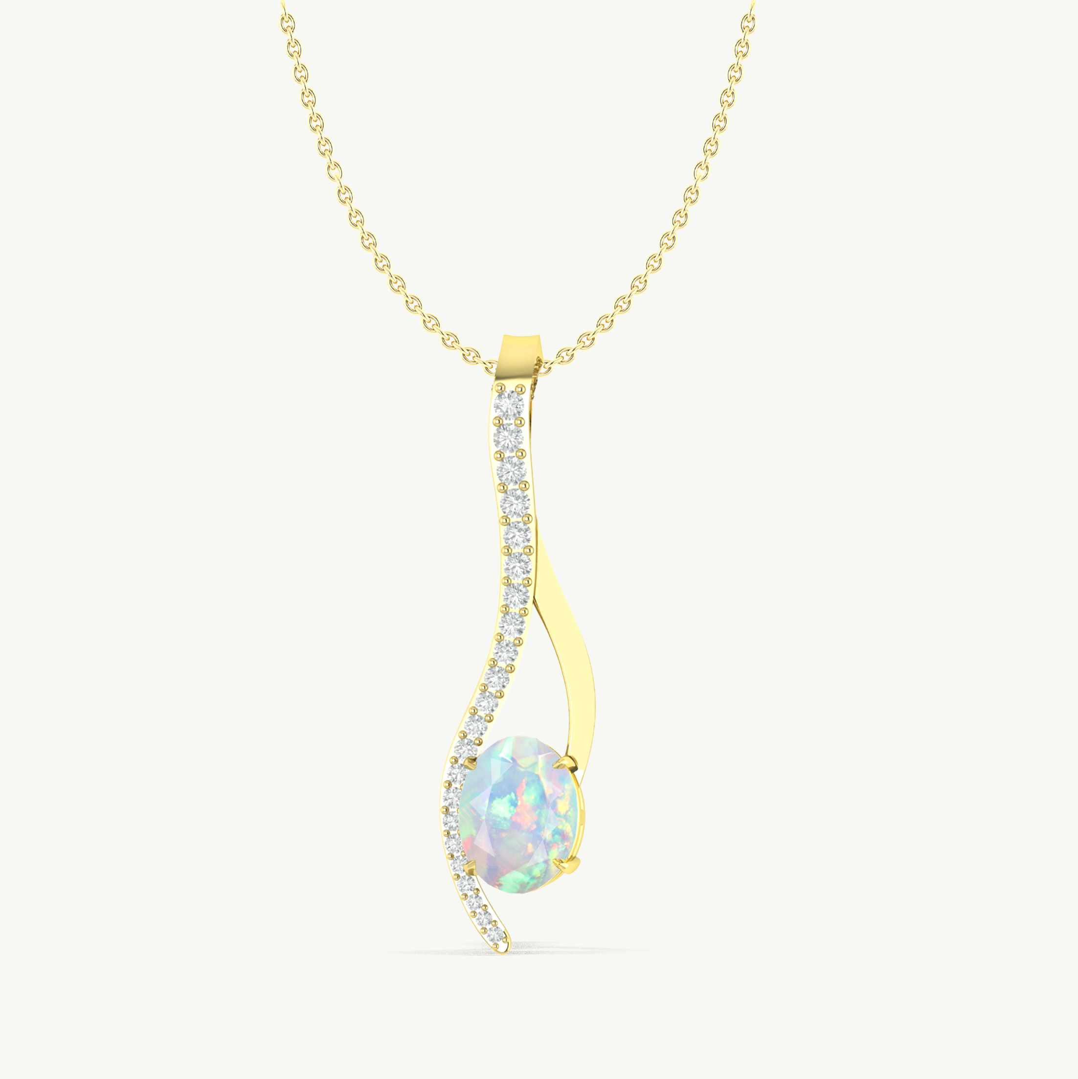 White Opal Oval Swirl Pendant Necklace in 925 Sterling Silver 1.2ct