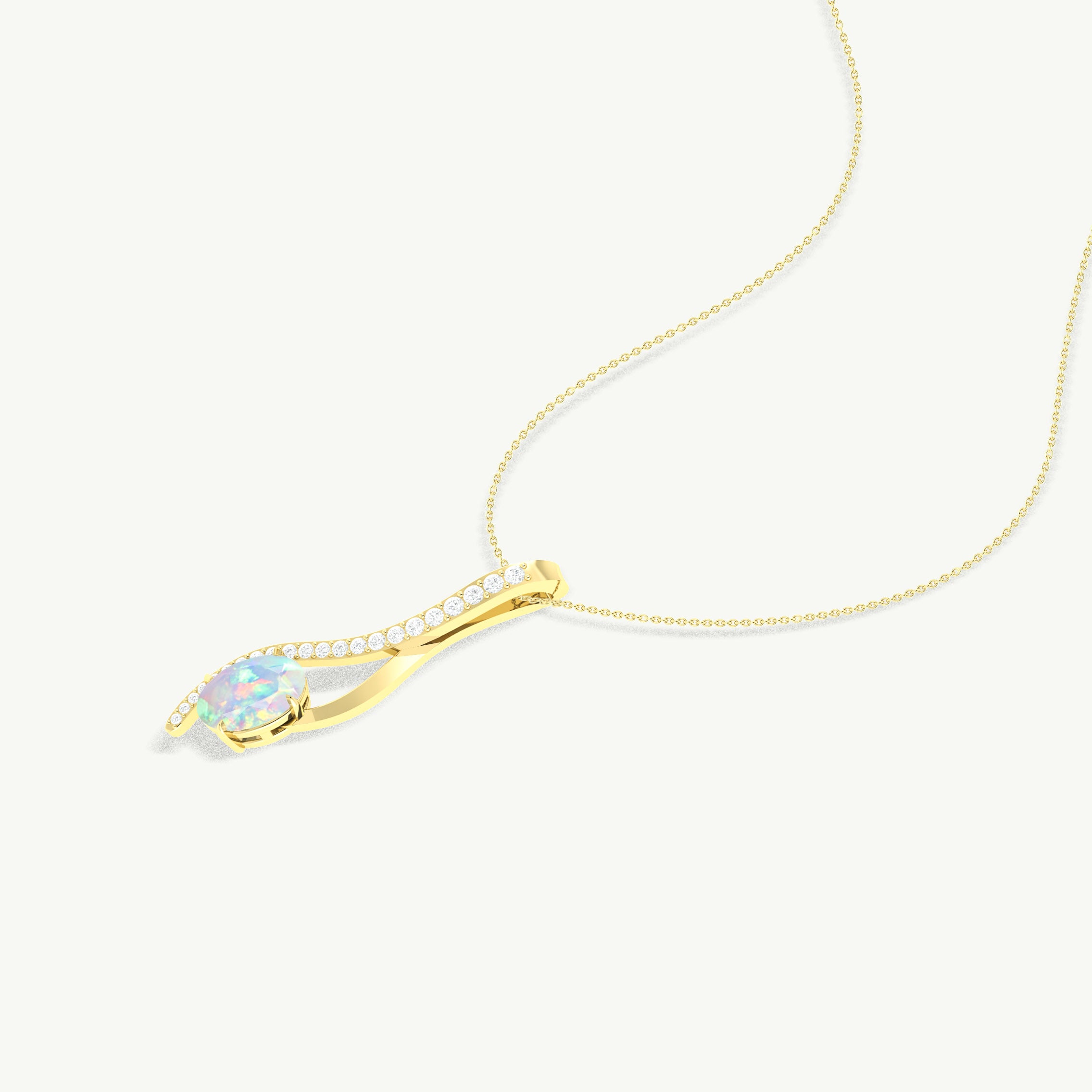White Opal Oval Swirl Pendant Necklace in 925 Sterling Silver 1.2ct