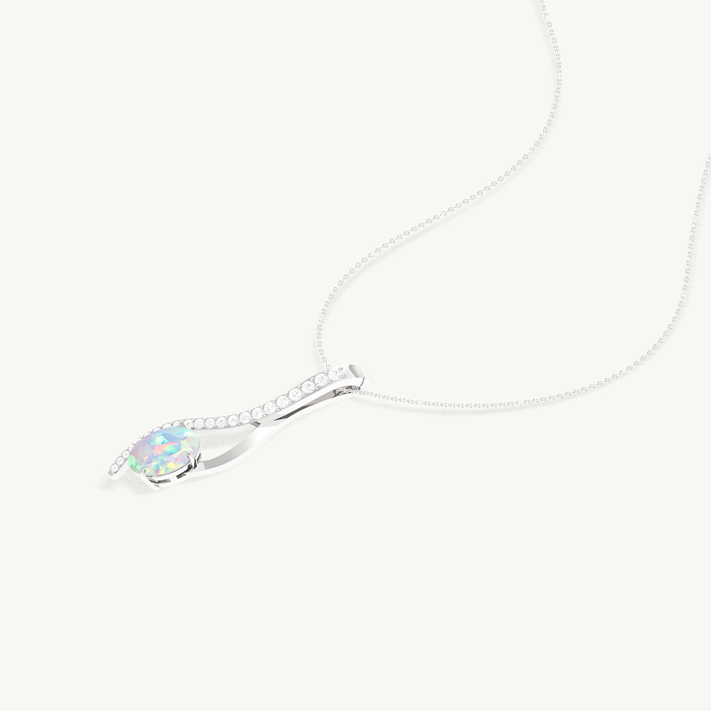 White Opal Oval Swirl Pendant Necklace in 925 Sterling Silver 1.2ct