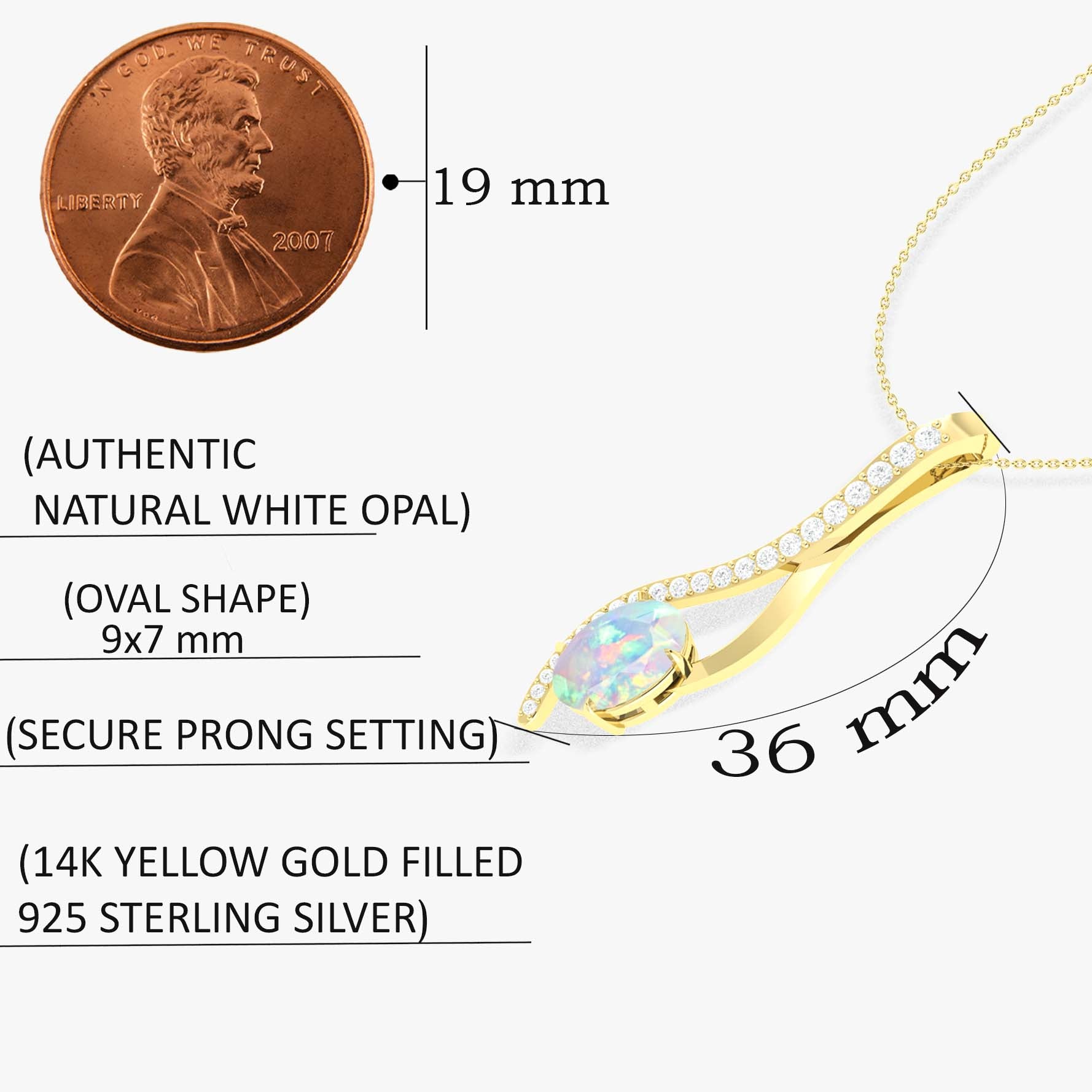 White Opal Oval Swirl Pendant Necklace in 925 Sterling Silver 1.2ct