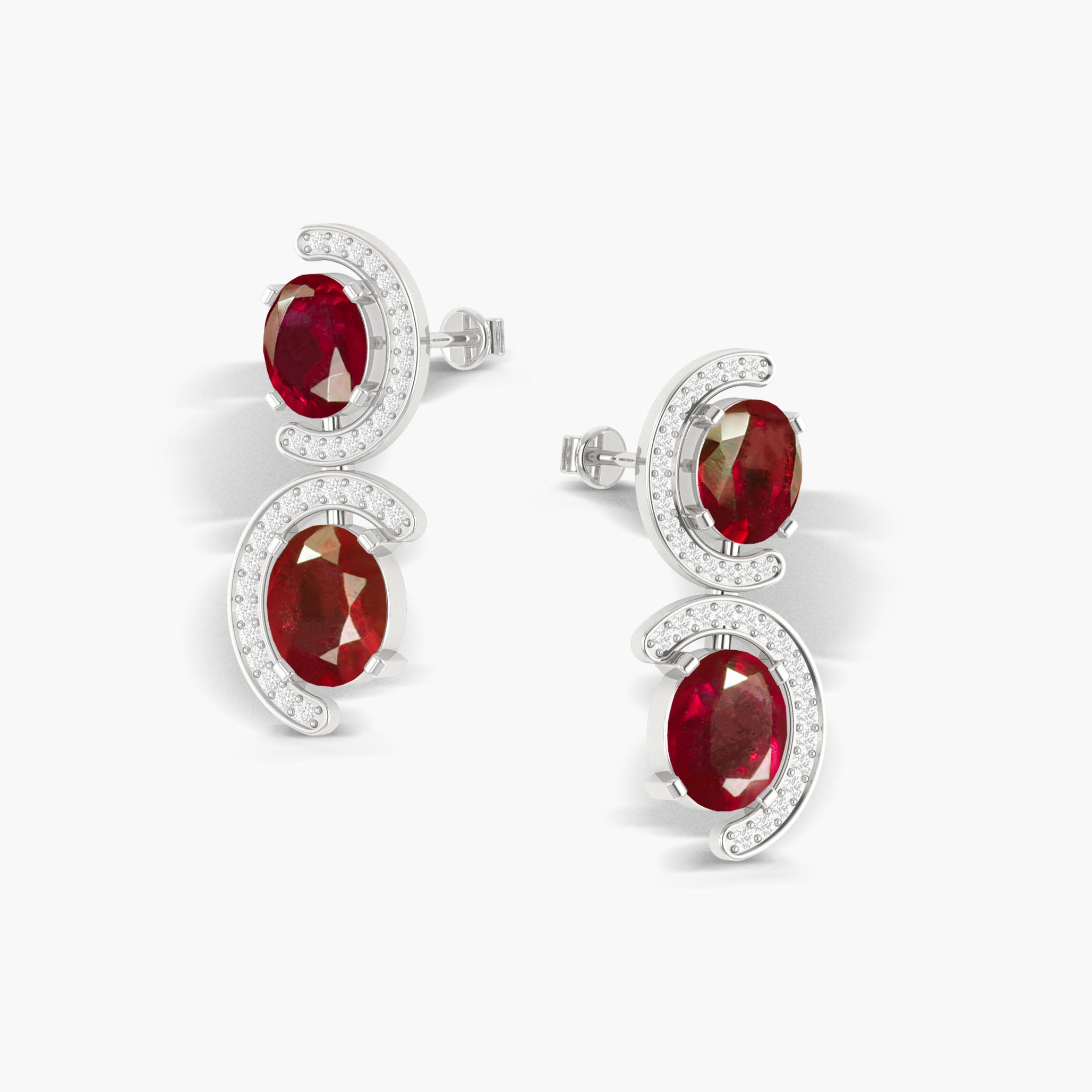 Natural Ruby 'C' Shape Stud Earrings