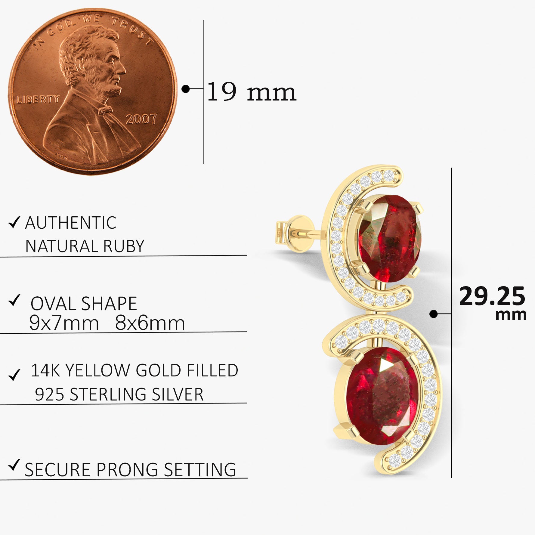Natural Ruby 'C' Shape Stud Earrings