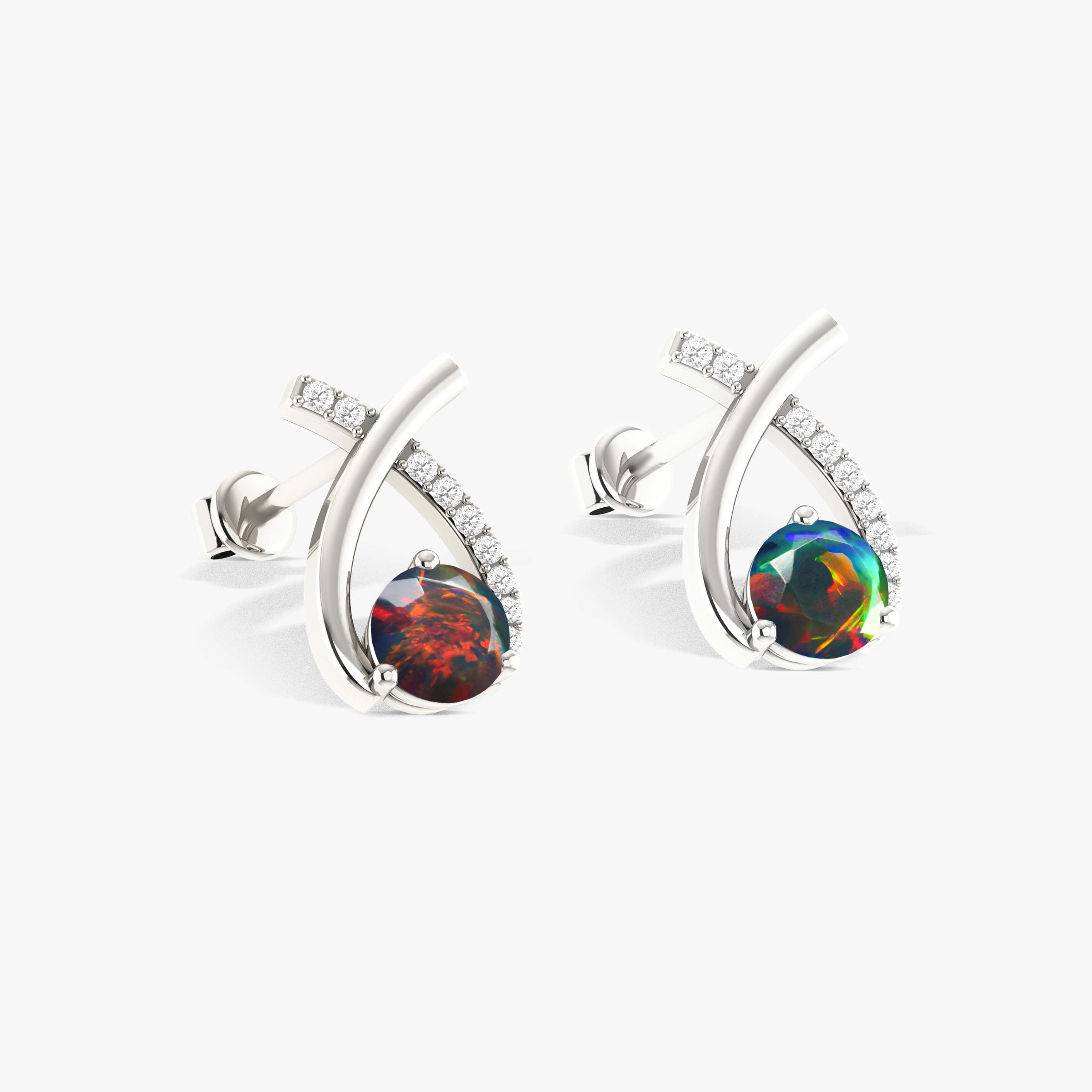 5MM Round Natural Black Opal Stud Earrings
