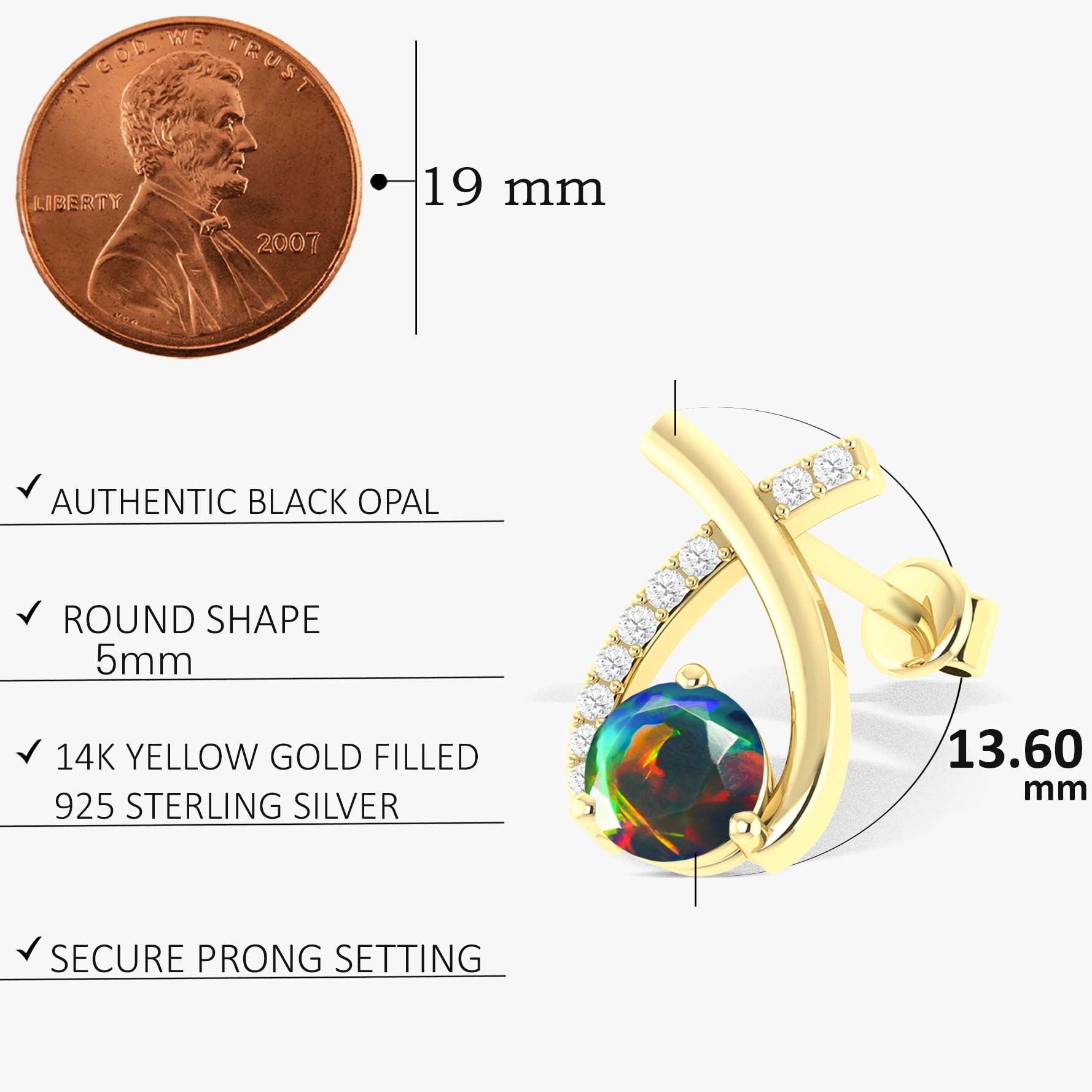 5MM Round Natural Black Opal Stud Earrings