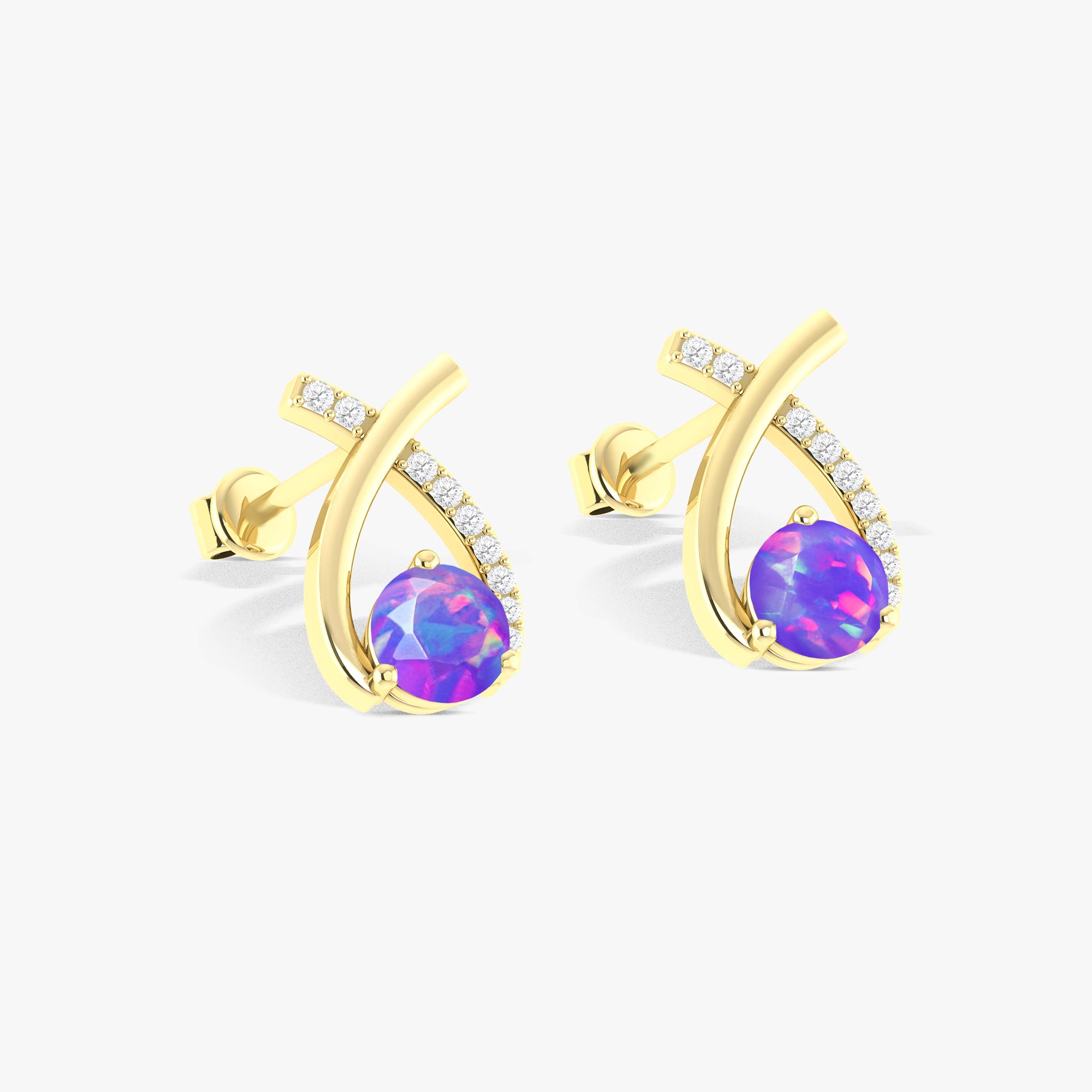 5MM Round Natural Lavender Opal Stud Earrings
