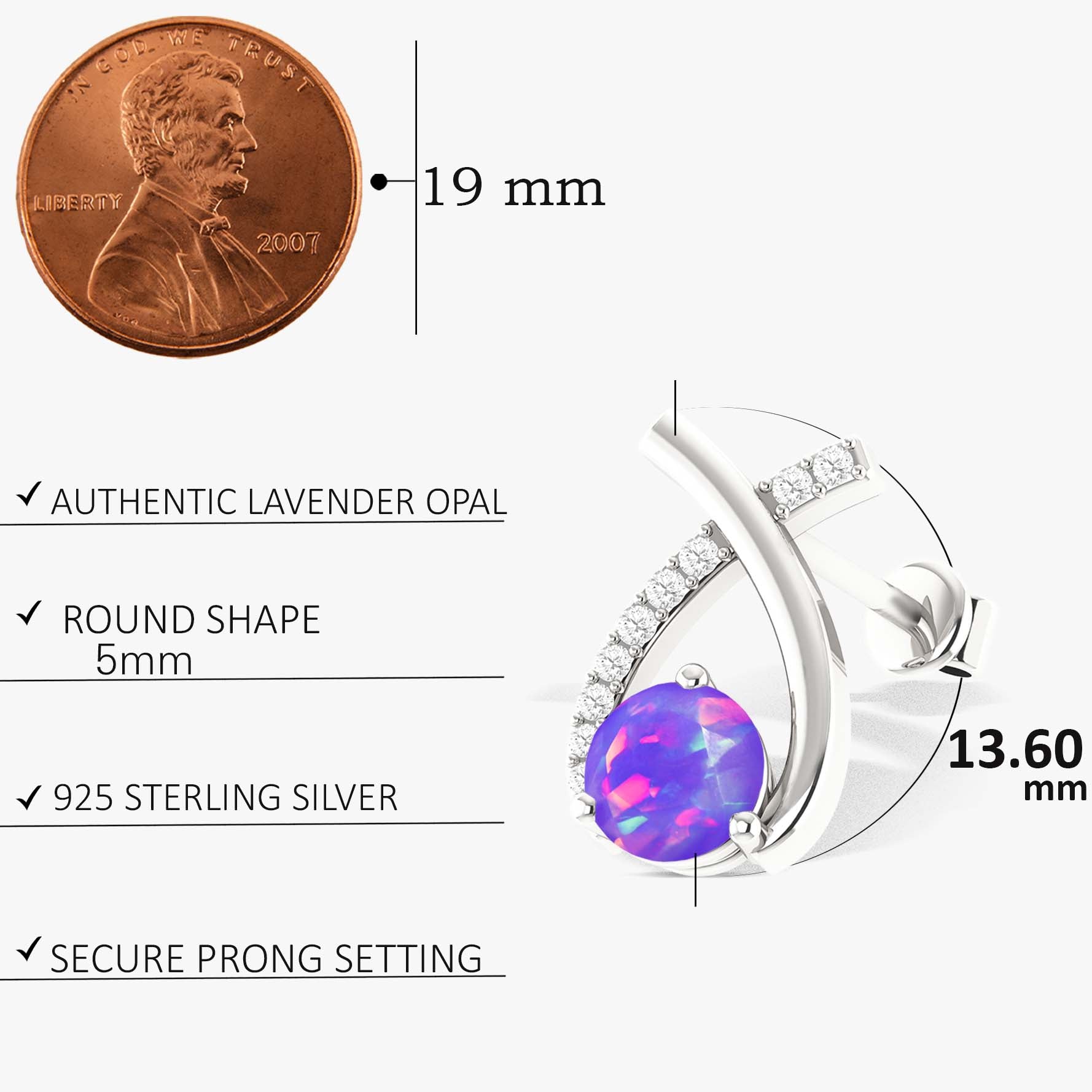 5MM Round Natural Lavender Opal Stud Earrings
