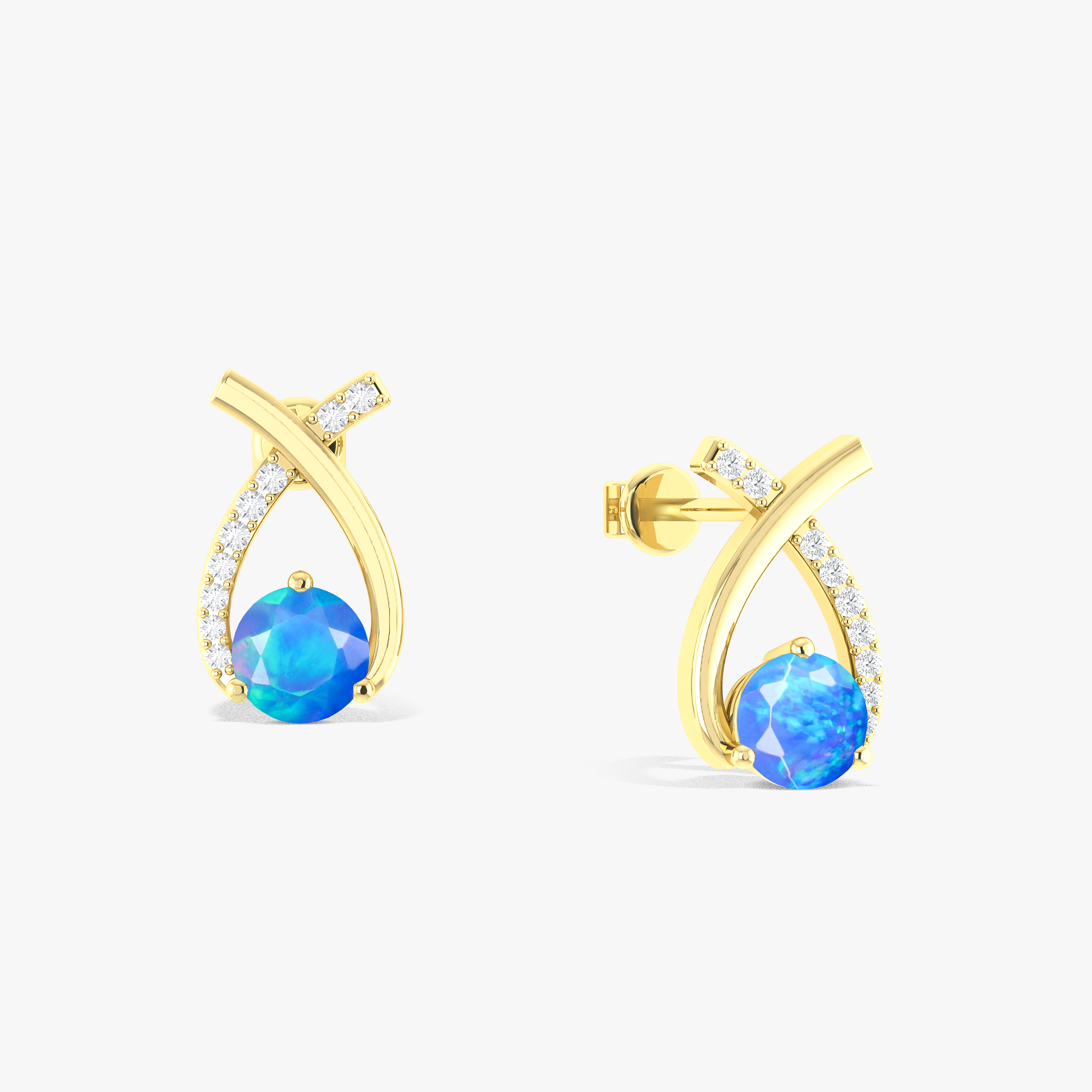 5MM Round Natural Blue Opal Stud Earrings