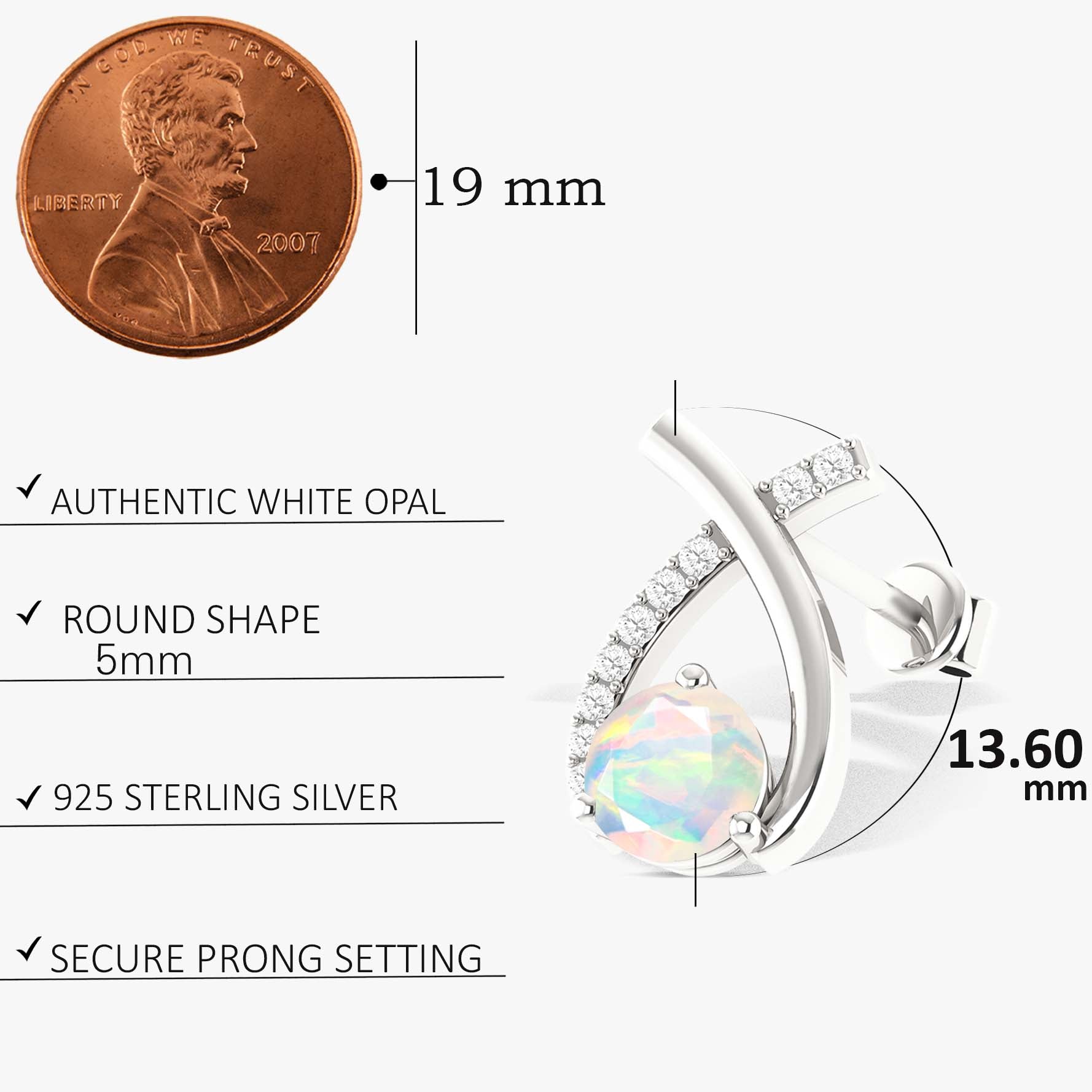 5MM Round Natural White Opal Stud Earrings