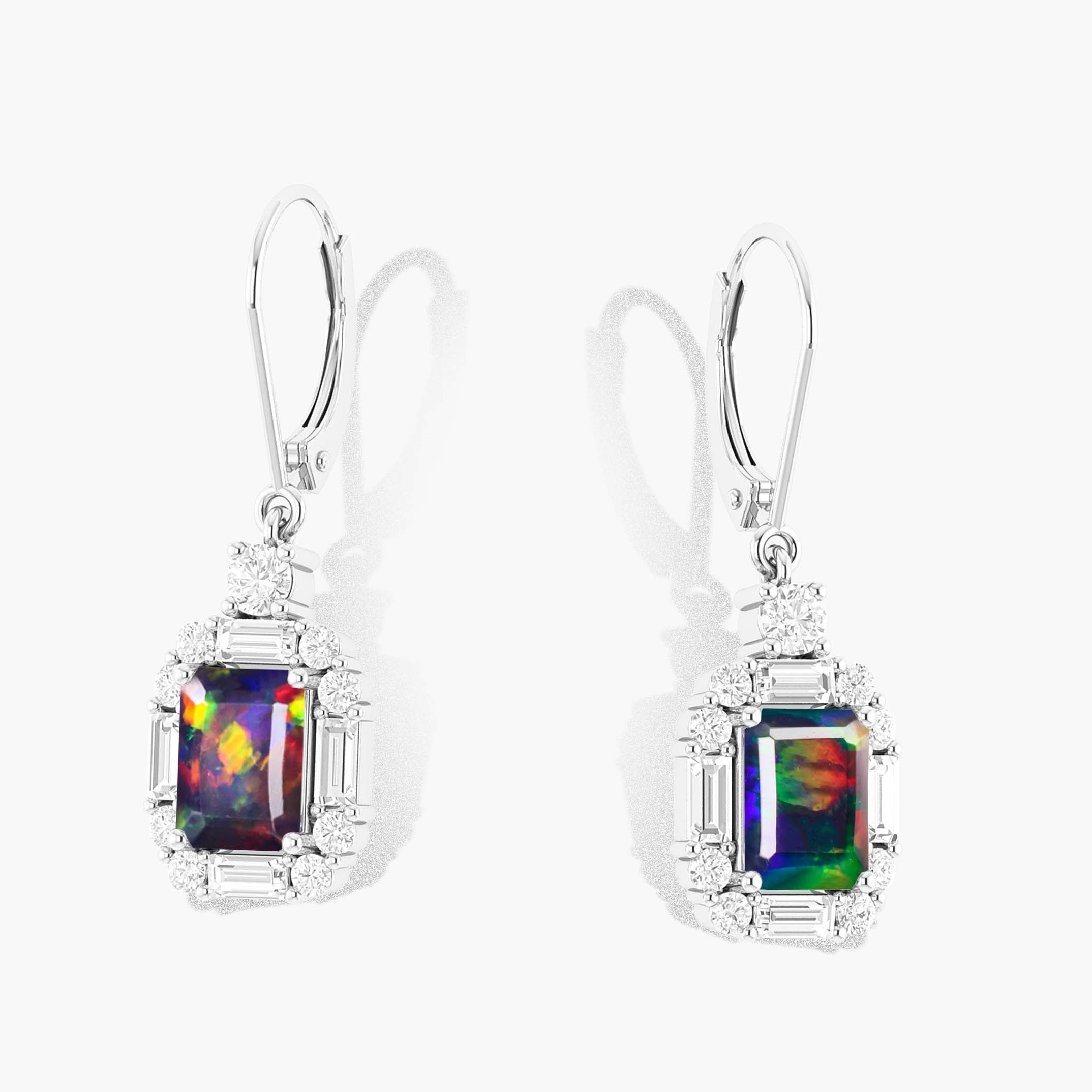 Black Opal Octagon Gemstone Drop and Drop Earring