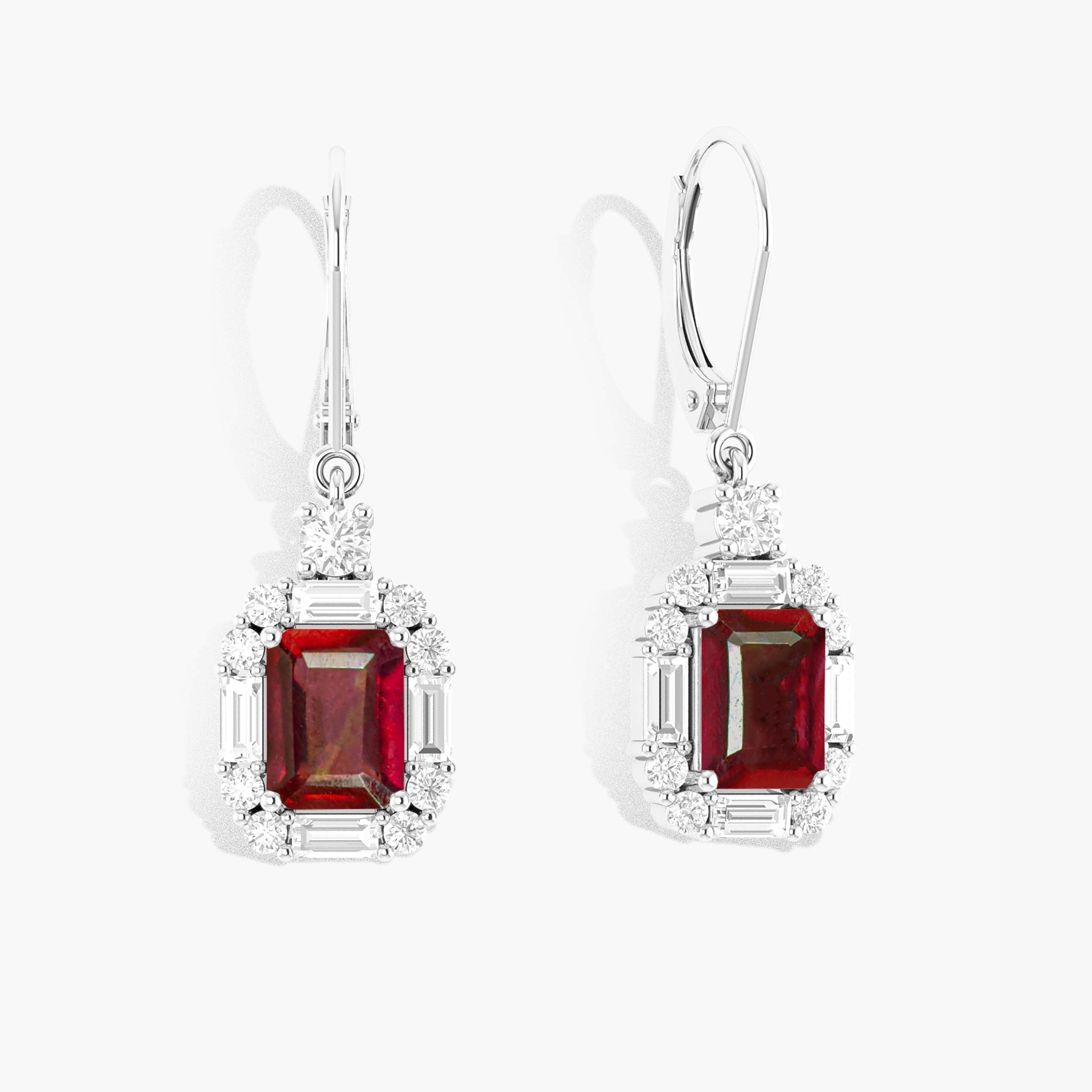 Ruby Octagon Gemstone Drop and Dangle Earring