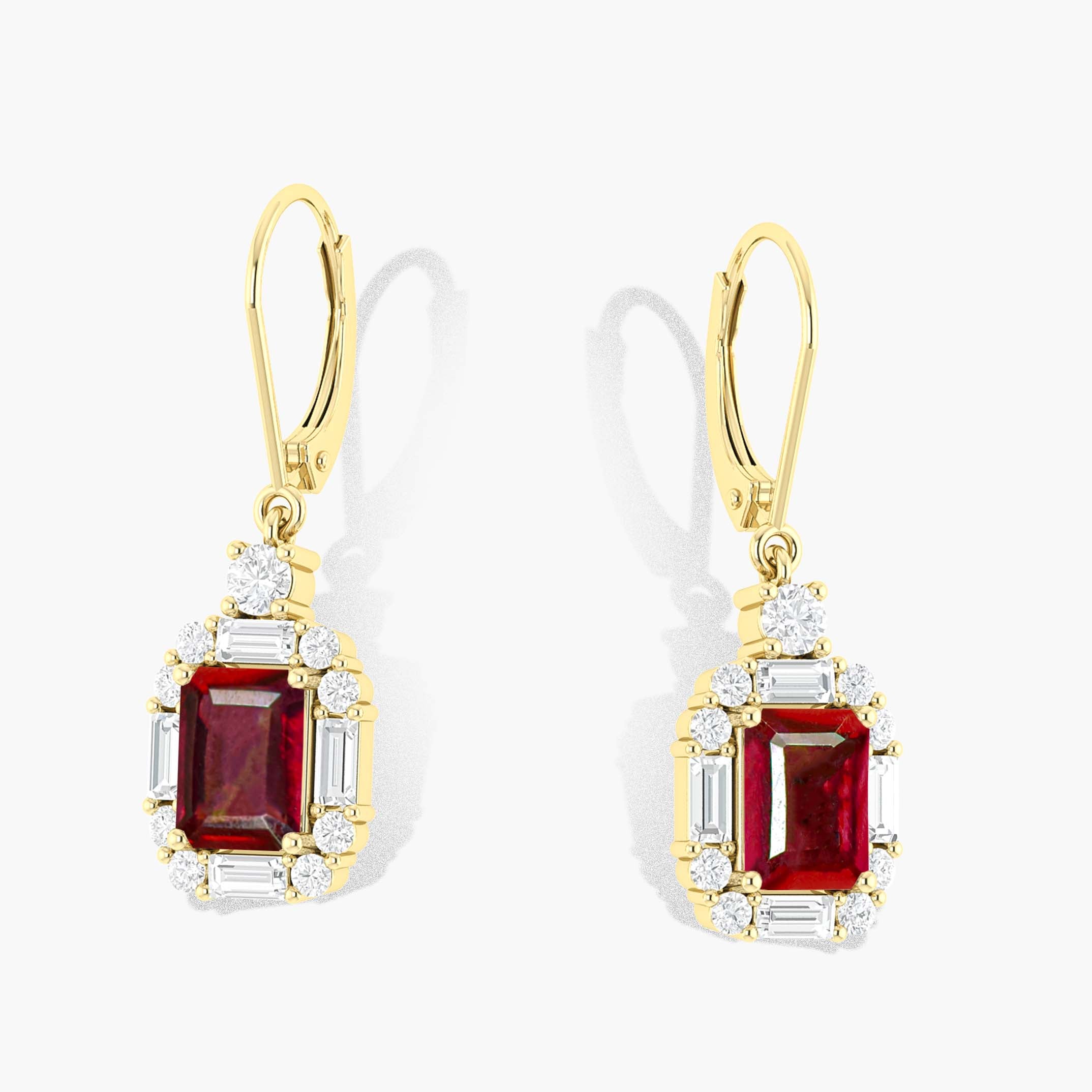 Ruby Octagon Gemstone Drop and Dangle Earring