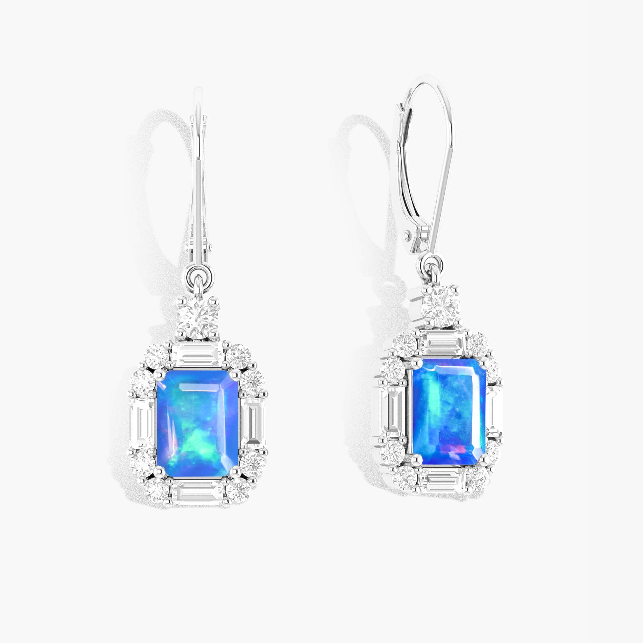 Blue Opal Octagon Gemstone Drop and Dangle Earring