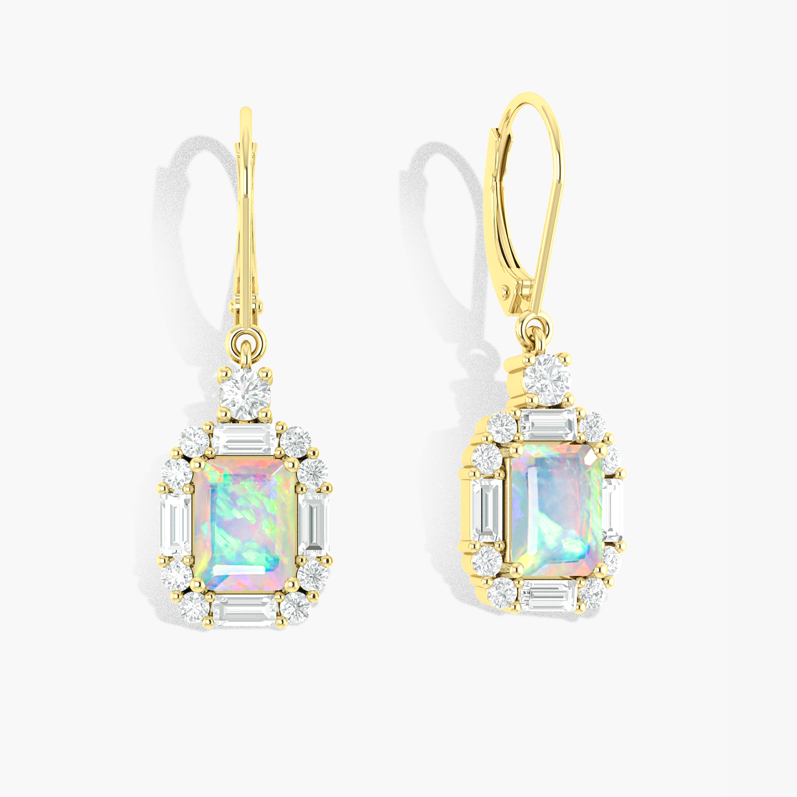 Natural Opal Octagon Gemstone Drop and Drop Earring