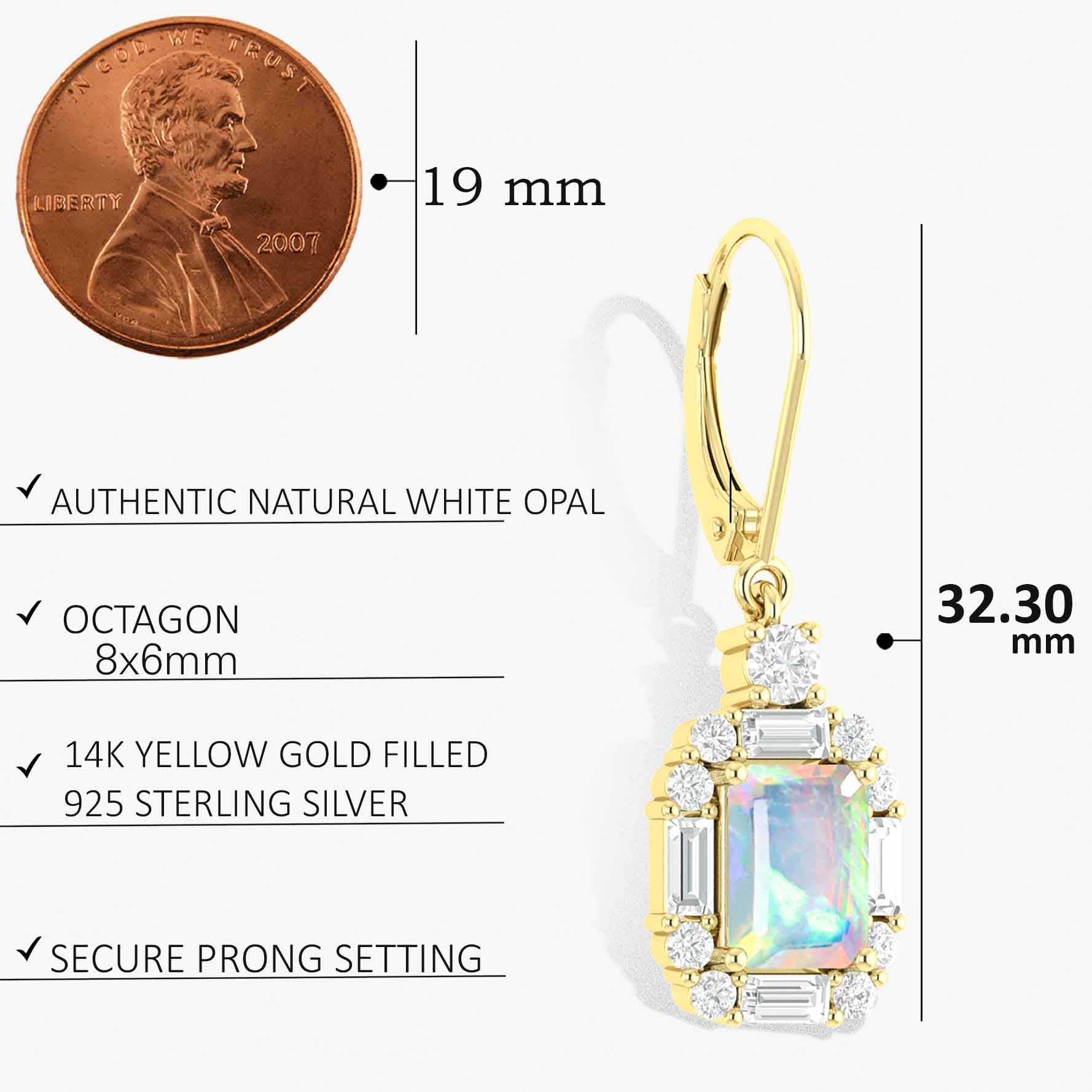 Natural Opal Octagon Gemstone Drop and Drop Earring