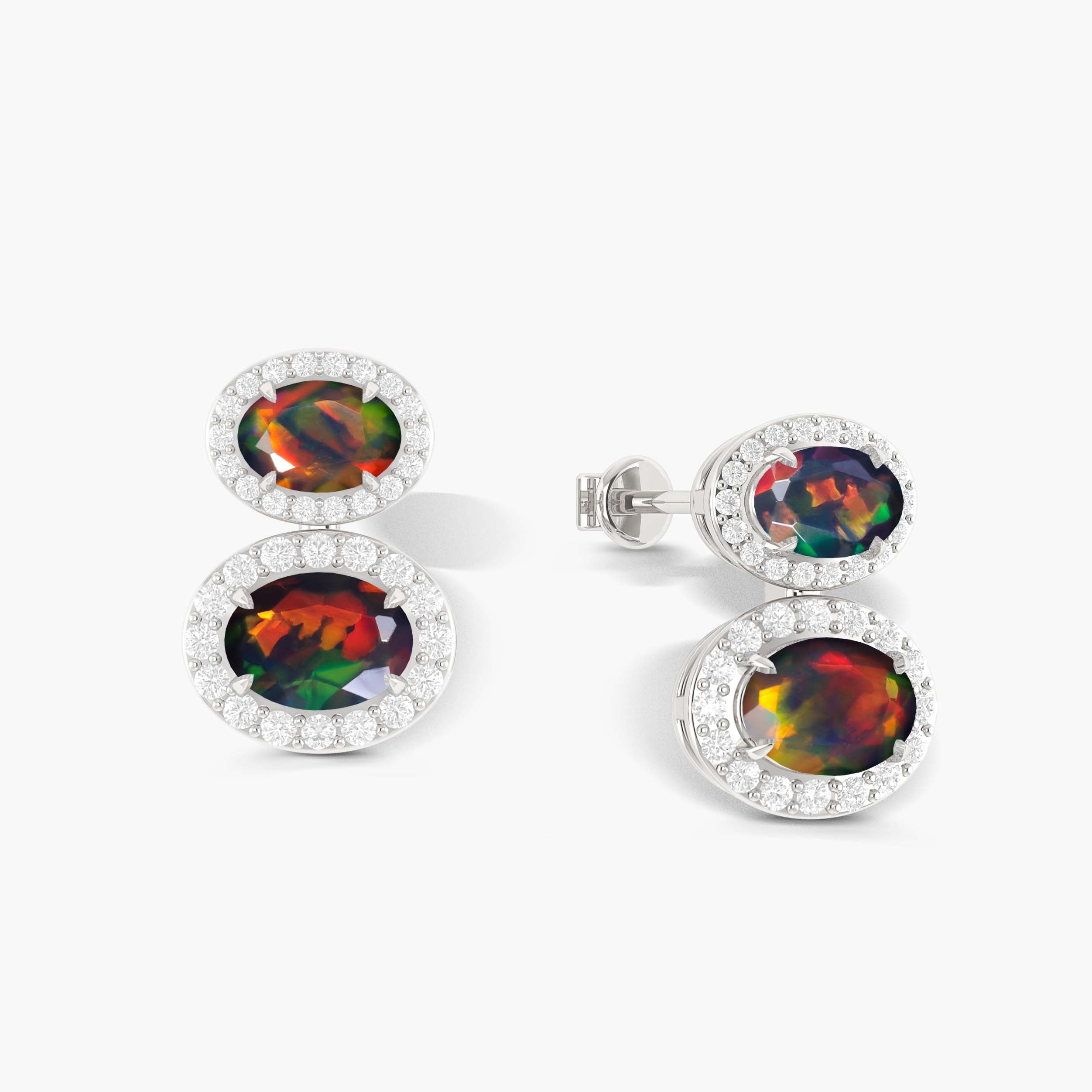 Black Opal Dual Oval Gemstone Stud Earrings