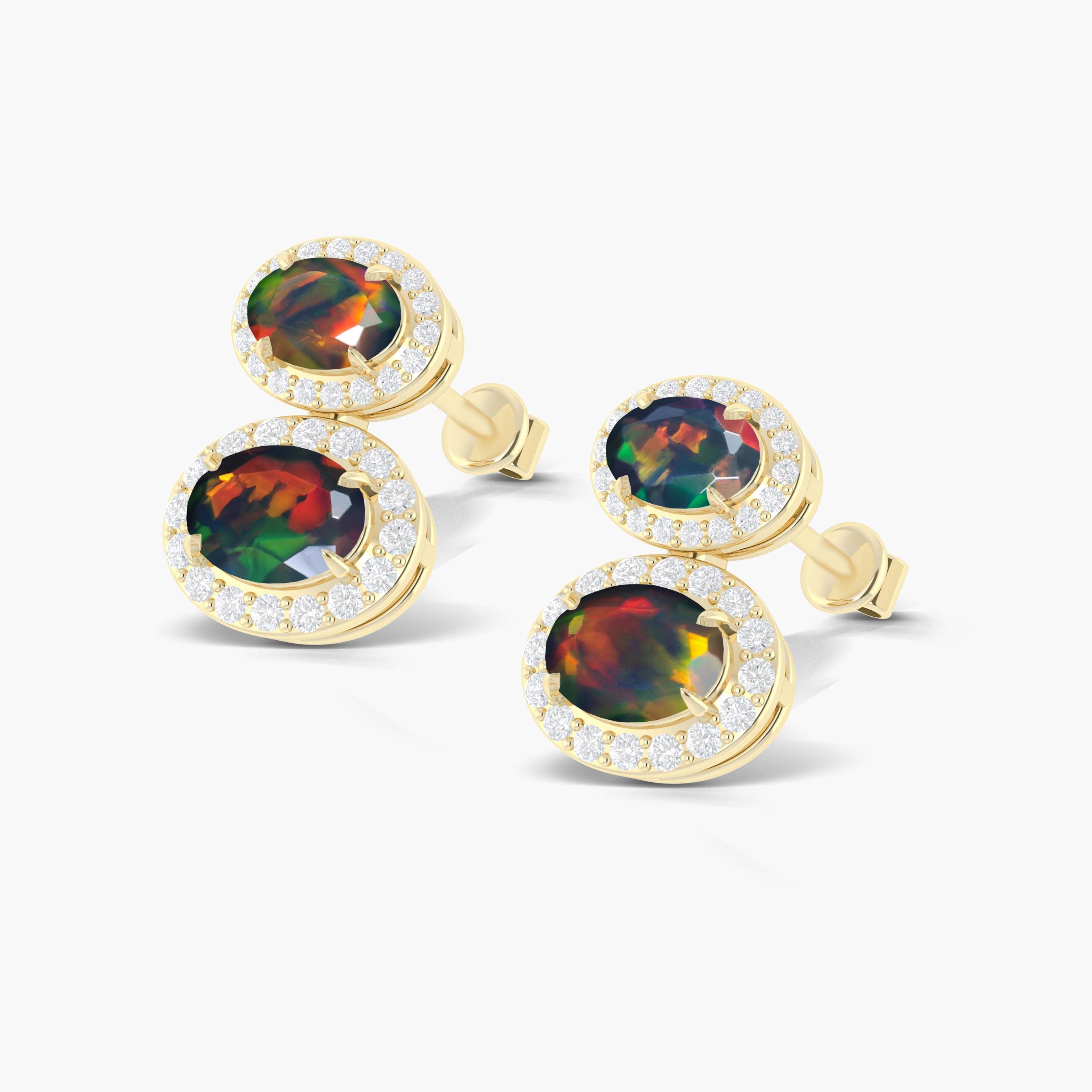 Black Opal Dual Oval Gemstone Stud Earrings