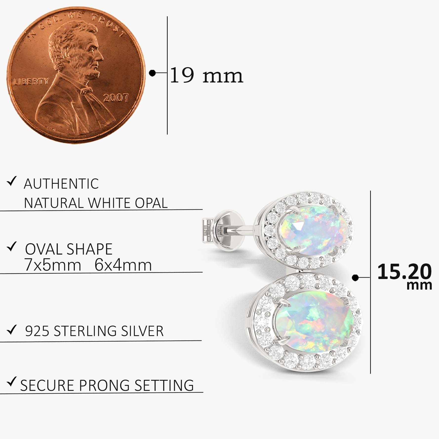 Natural White Opal Dual Stone Halo Stud Earrings