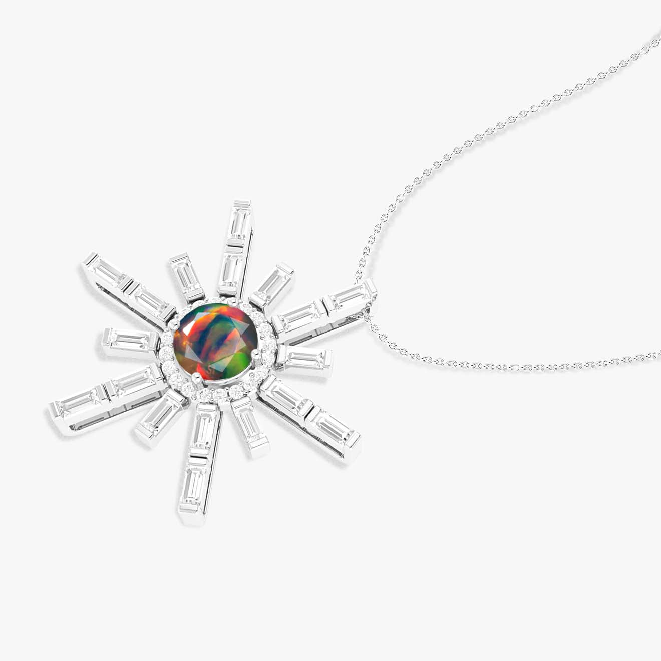 Natural Black Opal Sun Charm Pendant Necklace