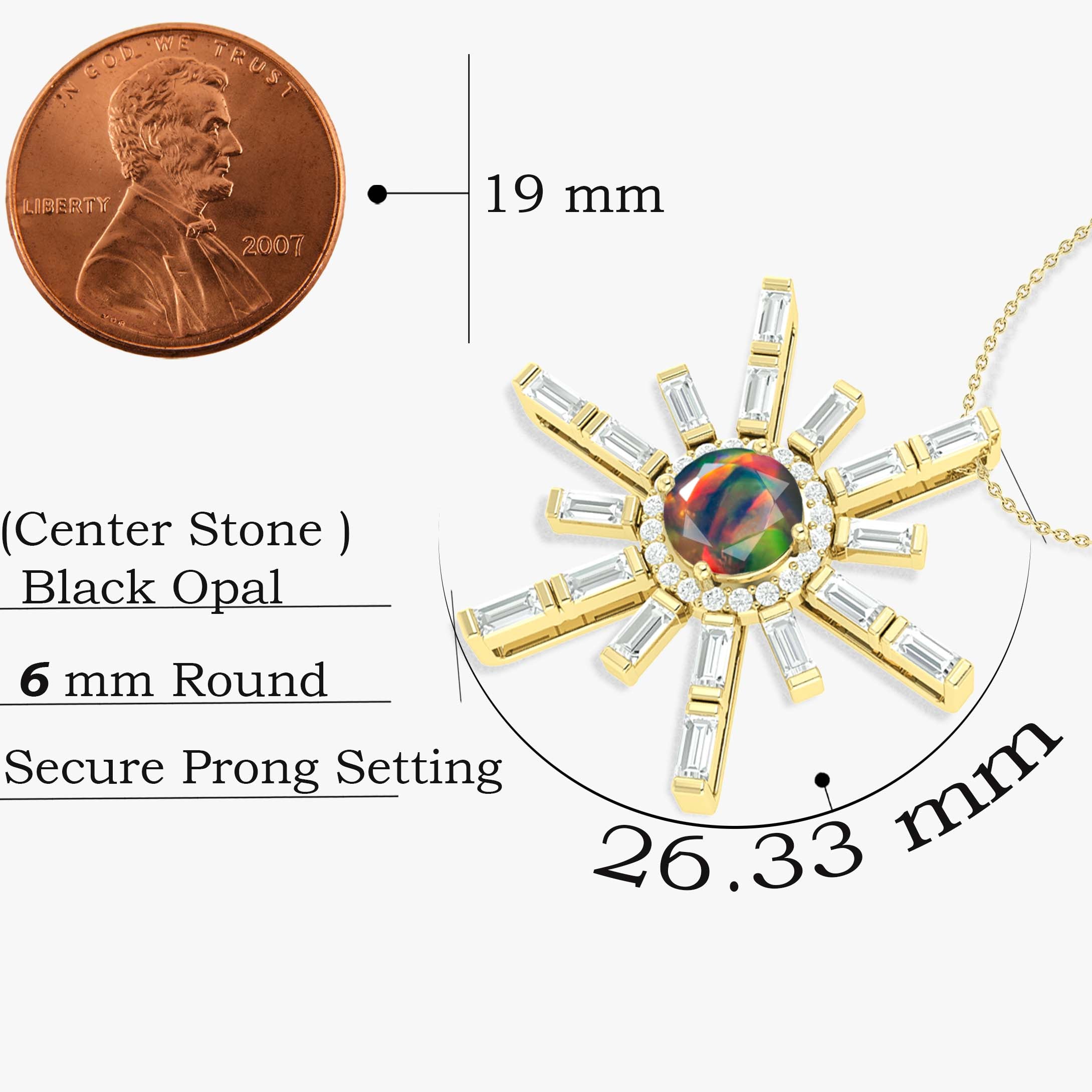 Natural Black Opal Sun Charm Pendant Necklace