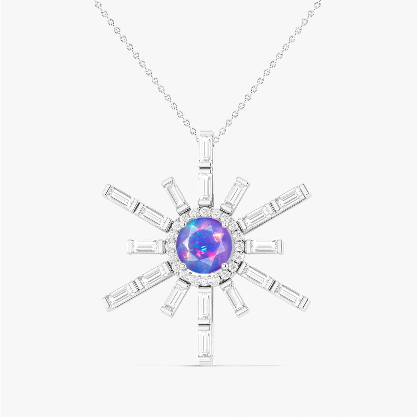 Natural Lavender Opal Sun Charm Pendant Necklace