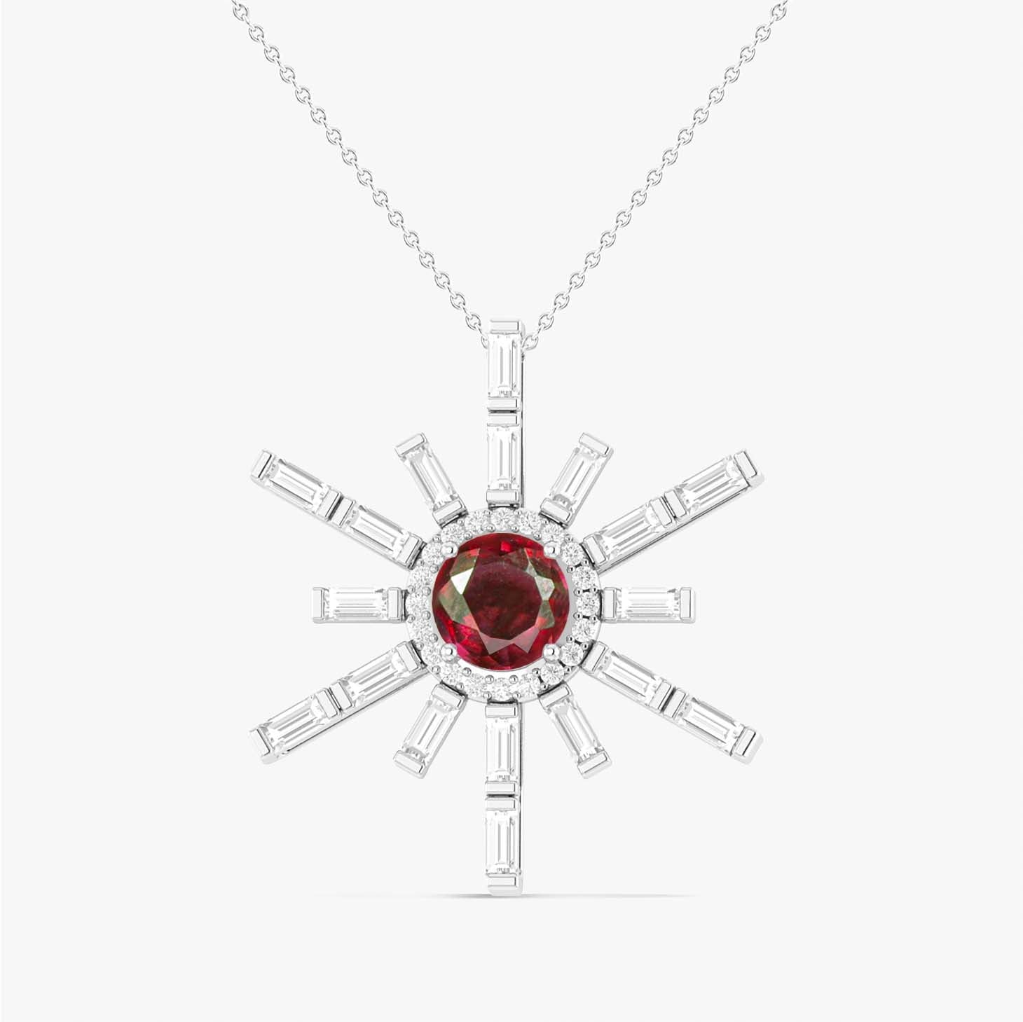 Natural Ruby Sun Charm Pendant Necklace