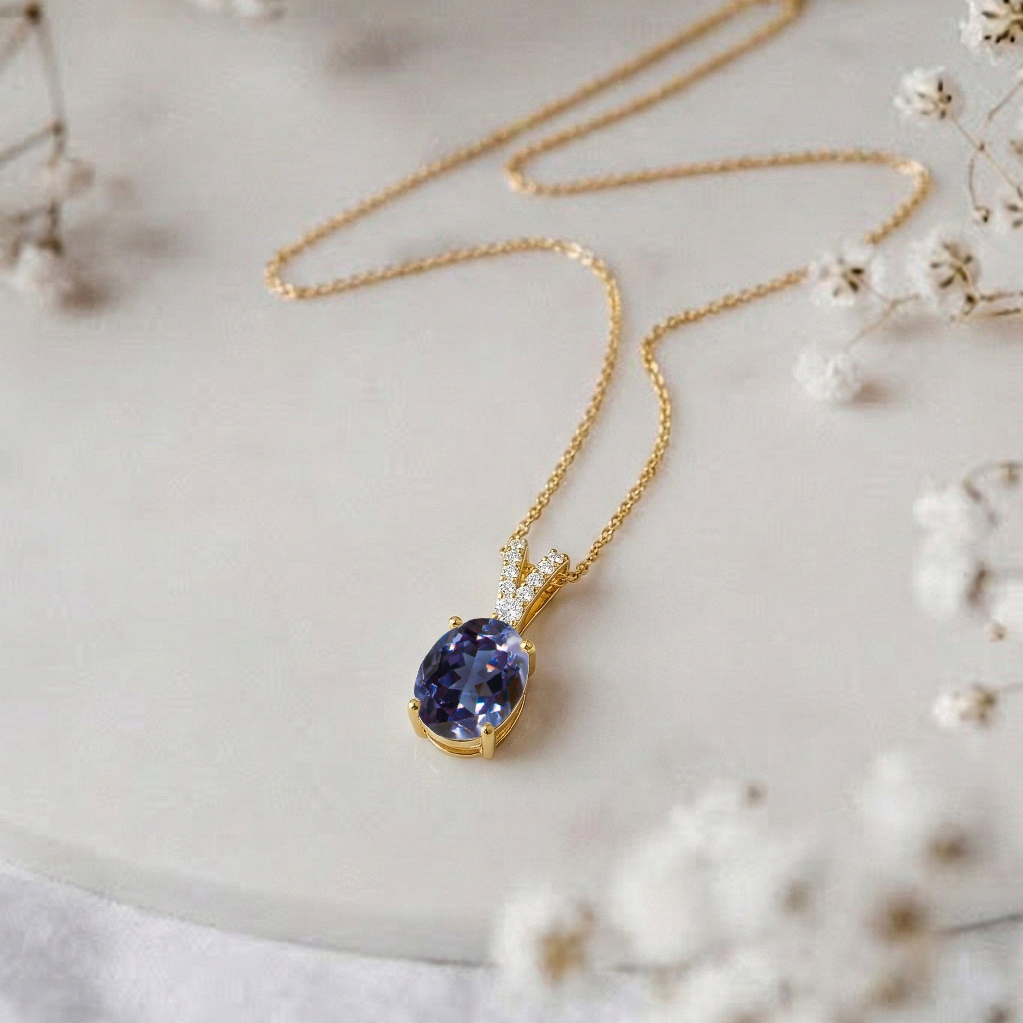 Alexandrite Solitaire Pendant Necklace in Yellow Gold Plated 1.2ct