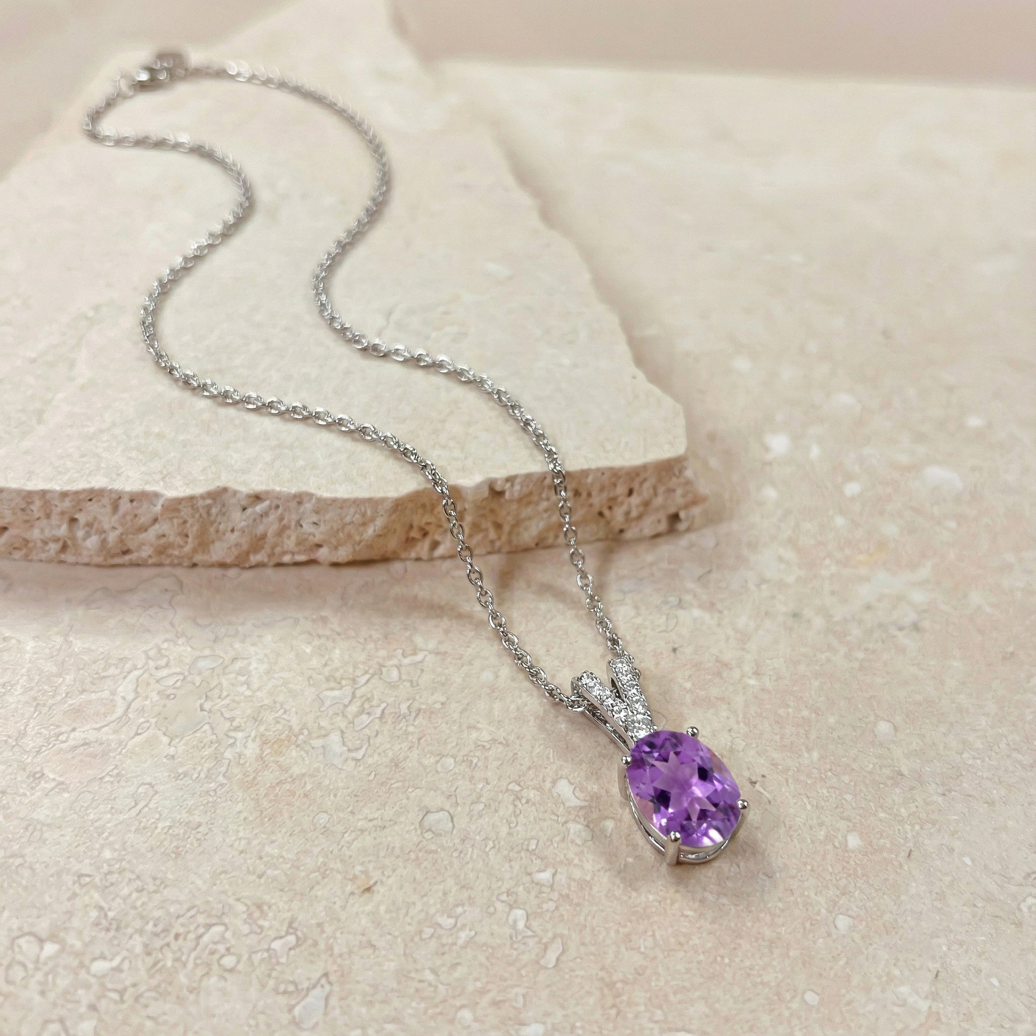Natural Amethyst Solitaire Pendant Necklace in 925 Sterling Silver 1.2ct
