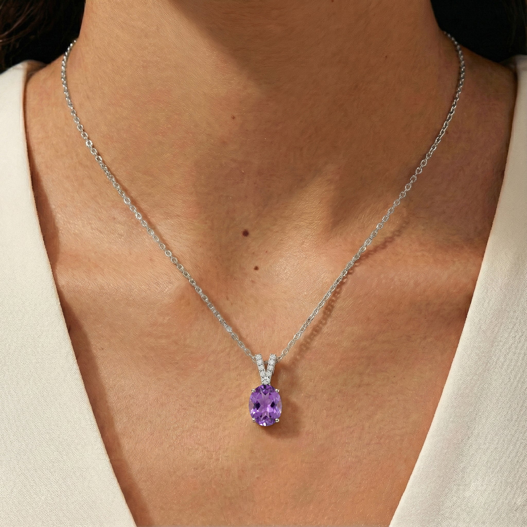 Natural Amethyst Solitaire Pendant Necklace in 925 Sterling Silver 1.2ct