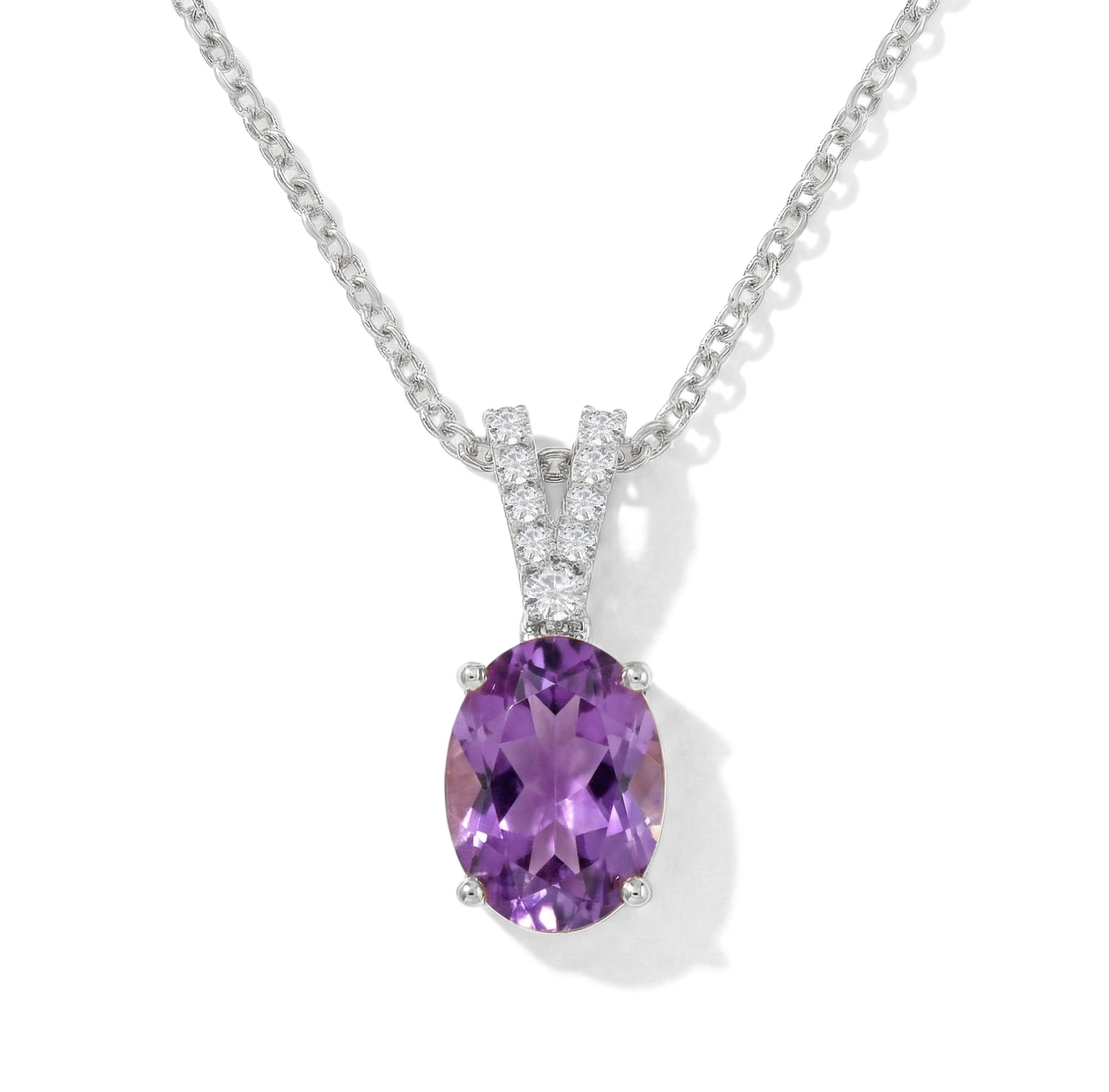 Natural Amethyst Solitaire Pendant Necklace in 925 Sterling Silver 1.2ct