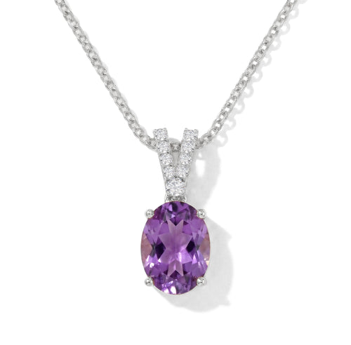 Amethyst Solitaire Pendant Necklace in 925 Sterling Silver 1.2ct