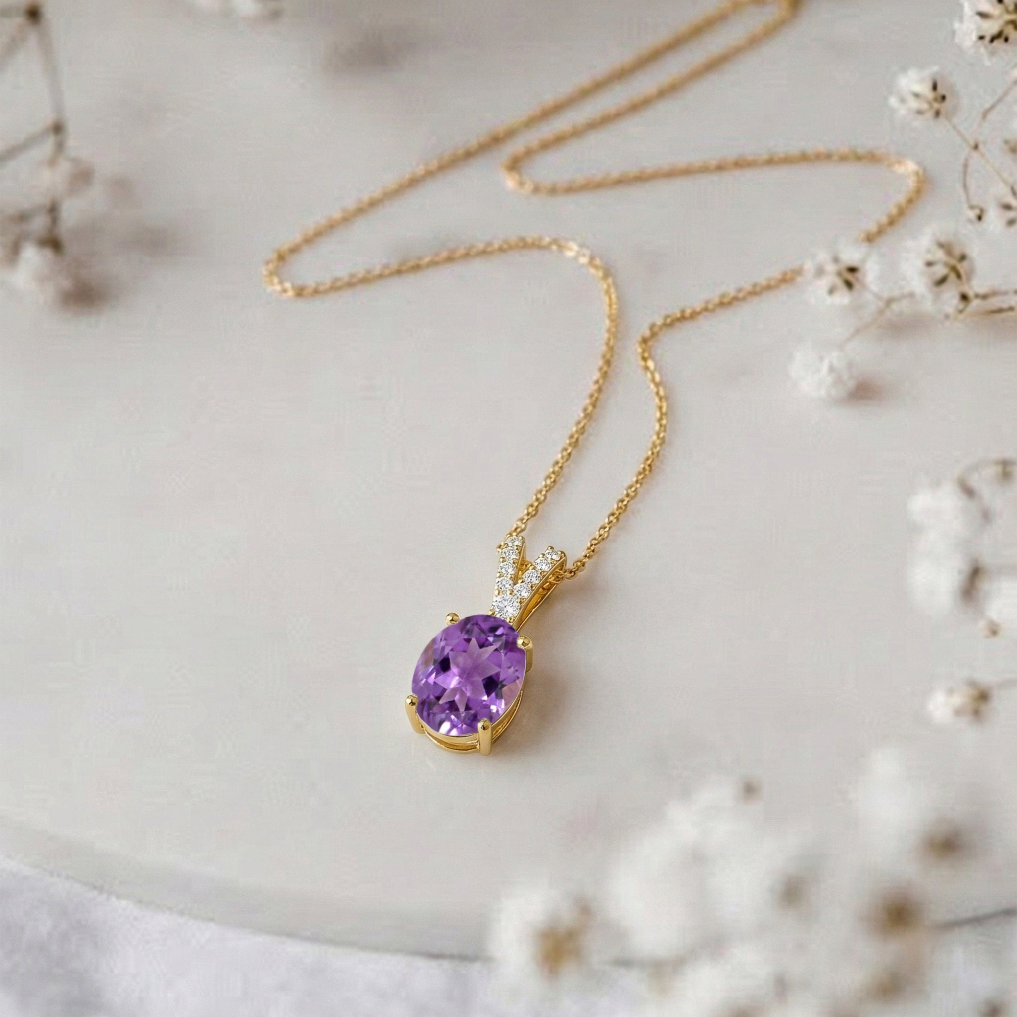 Natural Amethyst Solitaire Pendant Necklace in 925 Sterling Silver 1.2ct