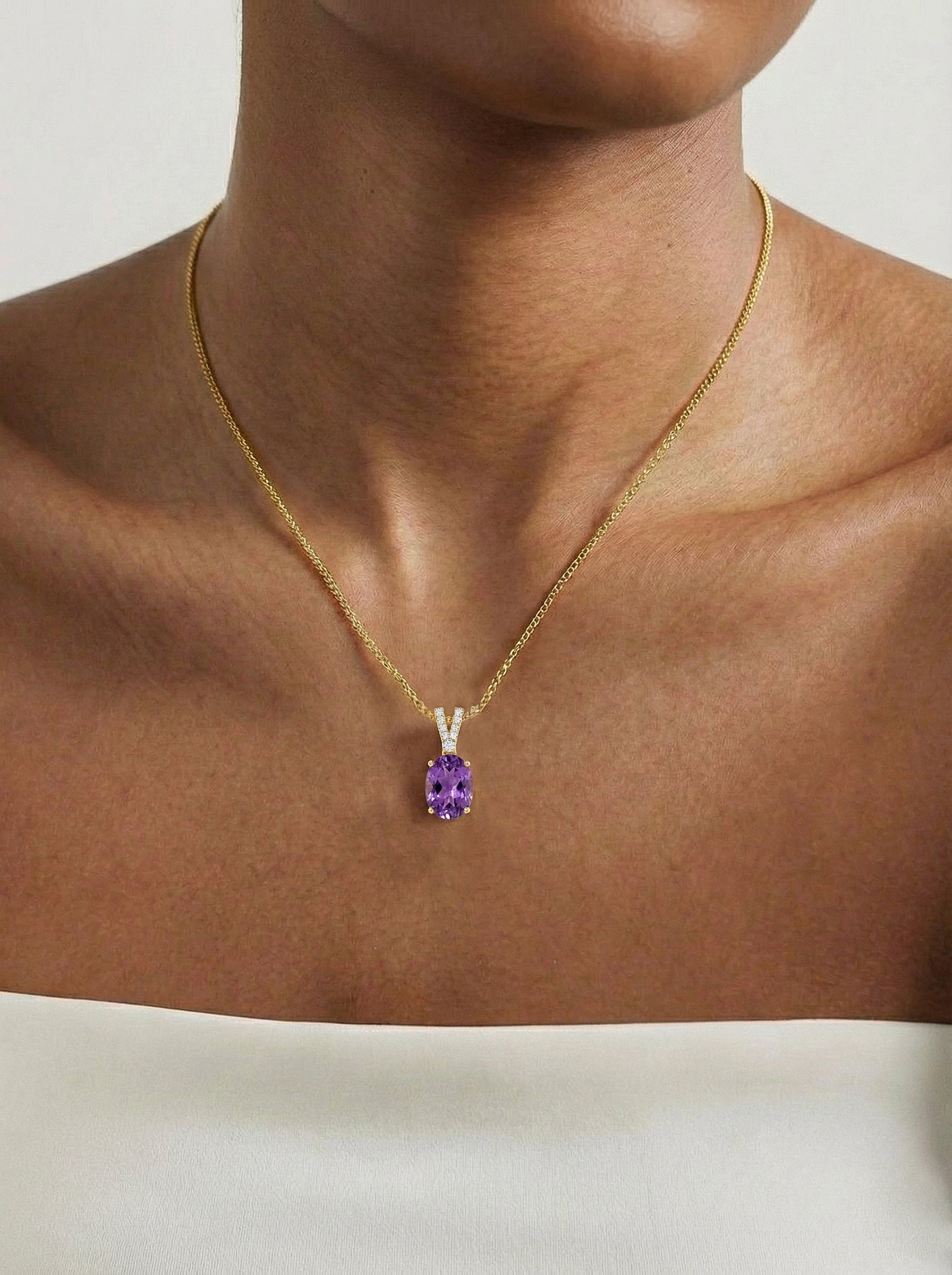 Natural Amethyst Solitaire Pendant Necklace in 925 Sterling Silver 1.2ct