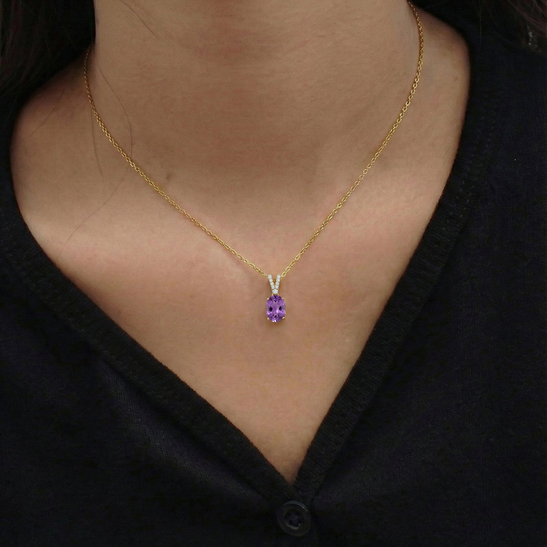 Natural Amethyst Solitaire Pendant Necklace in 925 Sterling Silver 1.2ct