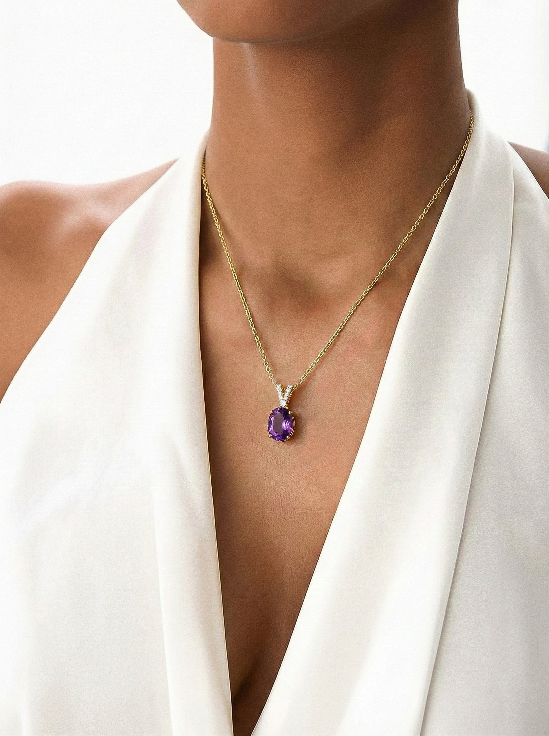 Natural Amethyst Solitaire Pendant Necklace in 925 Sterling Silver 1.2ct