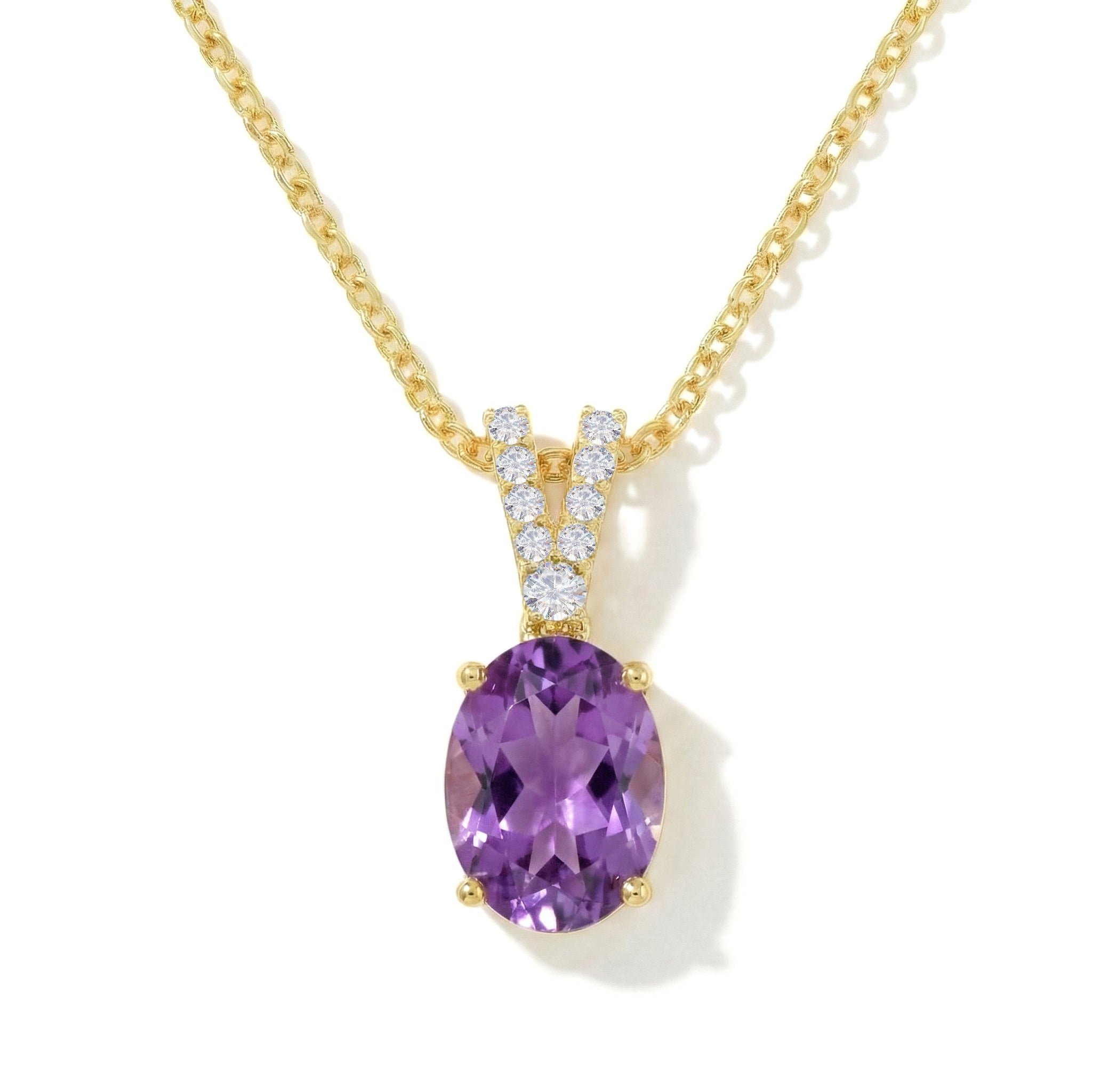 Amethyst Solitaire Pendant Necklace in Yellow Gold Plated 1.2ct