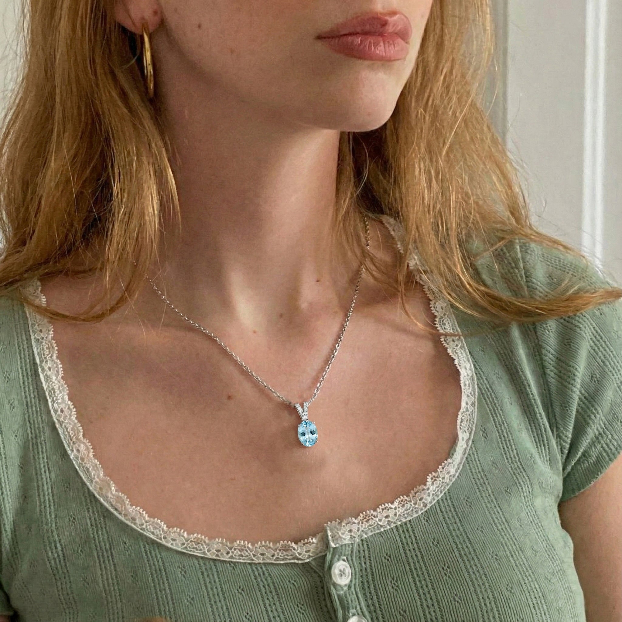 Aquamarine Solitaire Pendant Necklace in 925 Sterling Silver 1.2ct