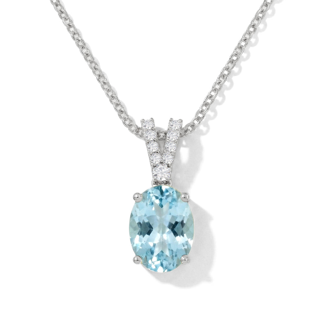 Aquamarine Solitaire Pendant Necklace in 925 Sterling Silver 1.2ct