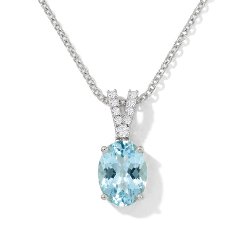 Aquamarine Solitaire Pendant Necklace in 925 Sterling Silver 1.2ct