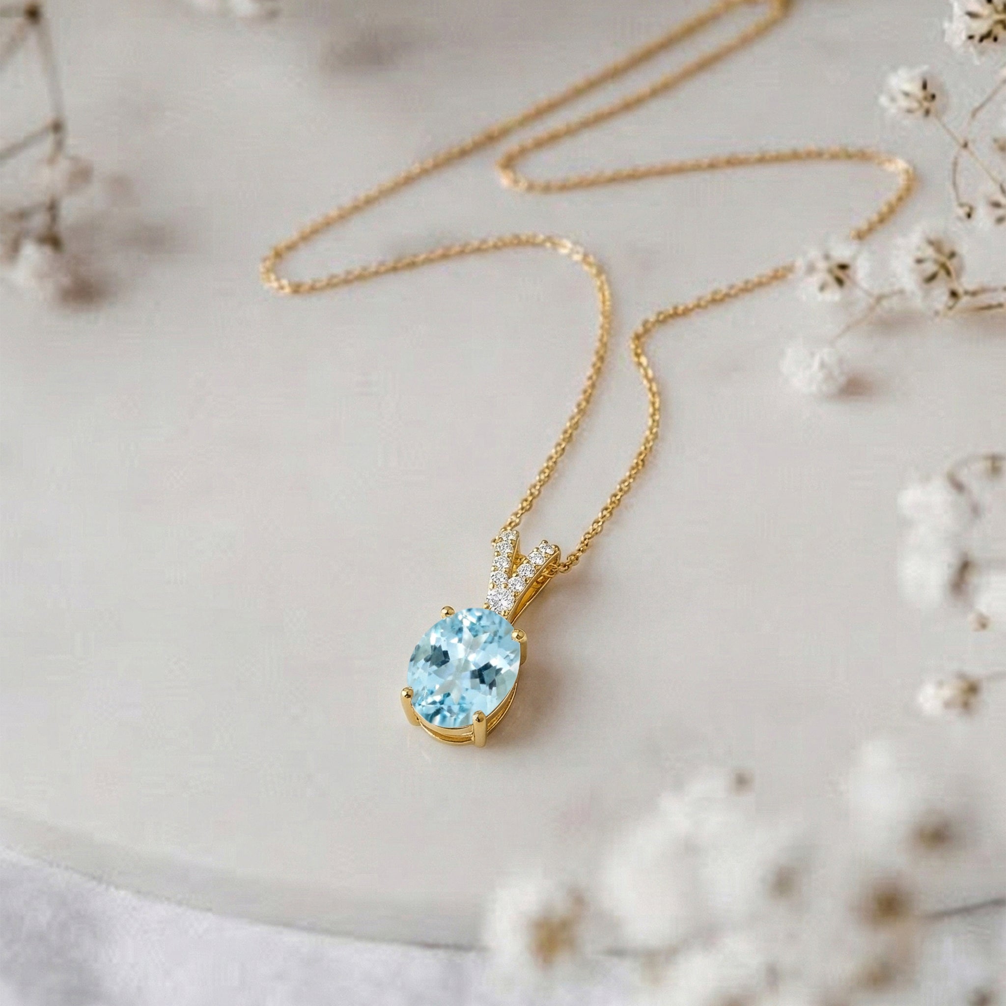 Aquamarine Solitaire Pendant Necklace in Yellow Gold Plated 1.2ct