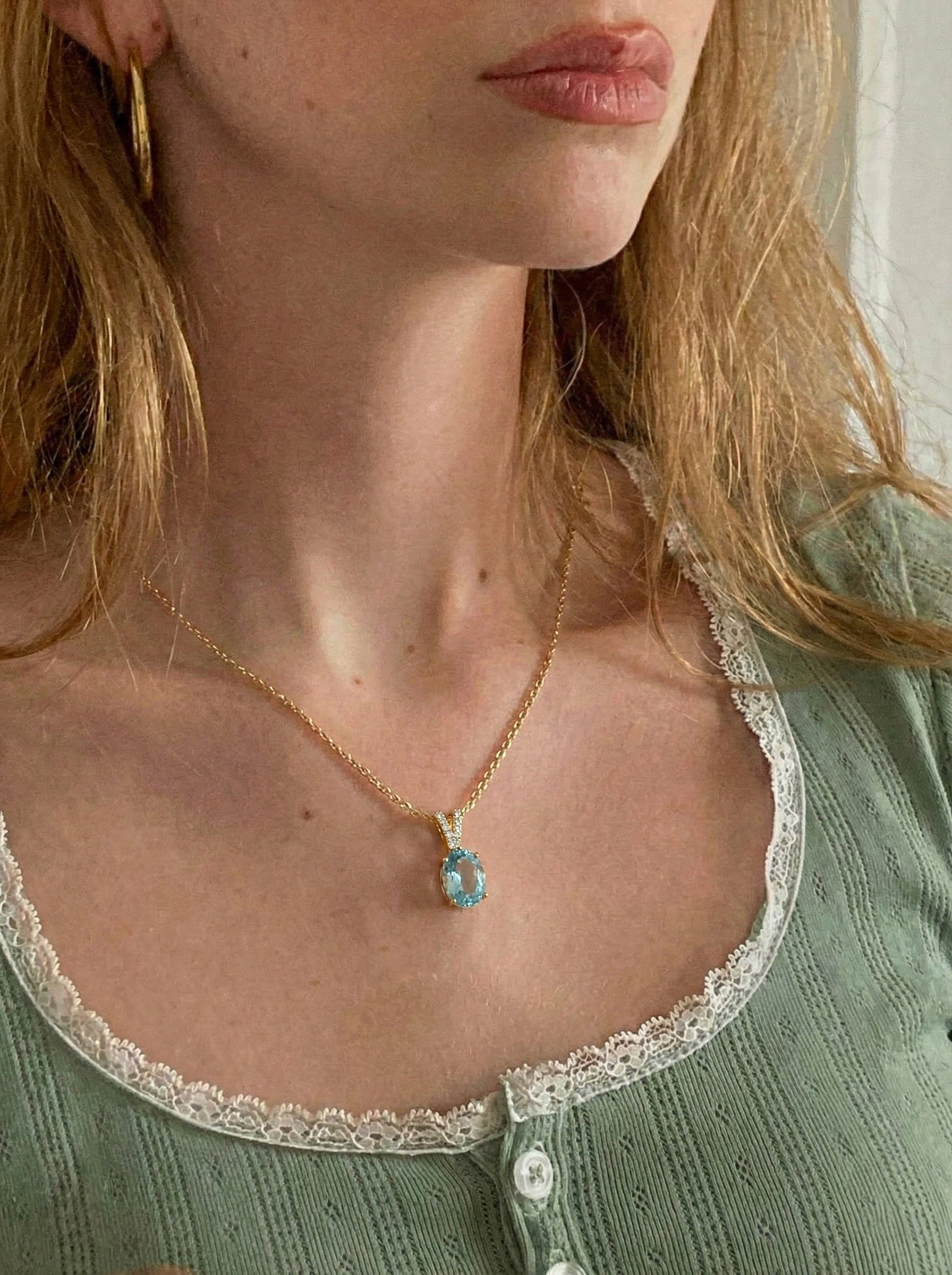 Aquamarine Solitaire Pendant Necklace in 925 Sterling Silver 1.2ct