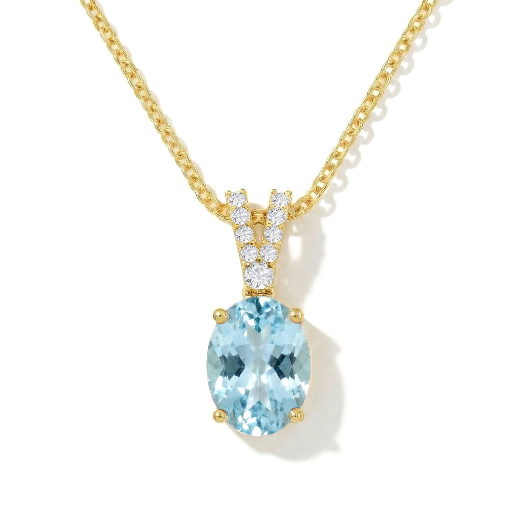 Aquamarine Solitaire Pendant Necklace in 925 Sterling Silver 1.2ct