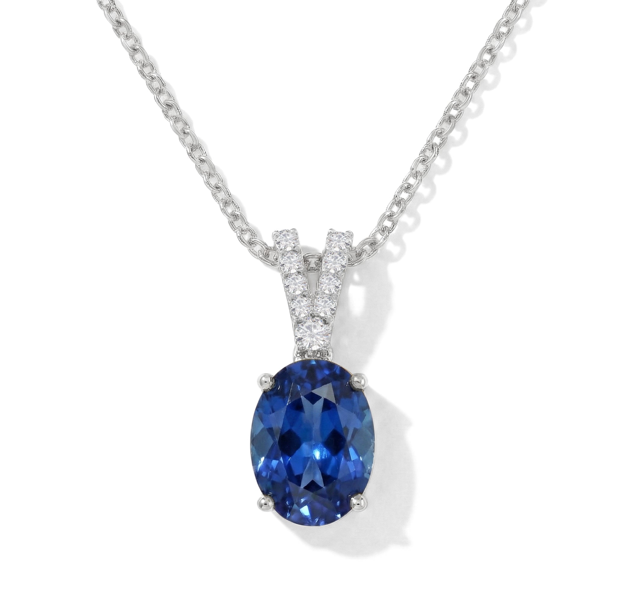 Blue Sapphire Solitaire Pendant Necklace in 925 Sterling Silver 1.2ct