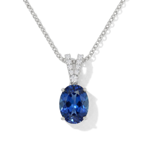 Blue Sapphire Solitaire Pendant Necklace in 925 Sterling Silver 1.2ct
