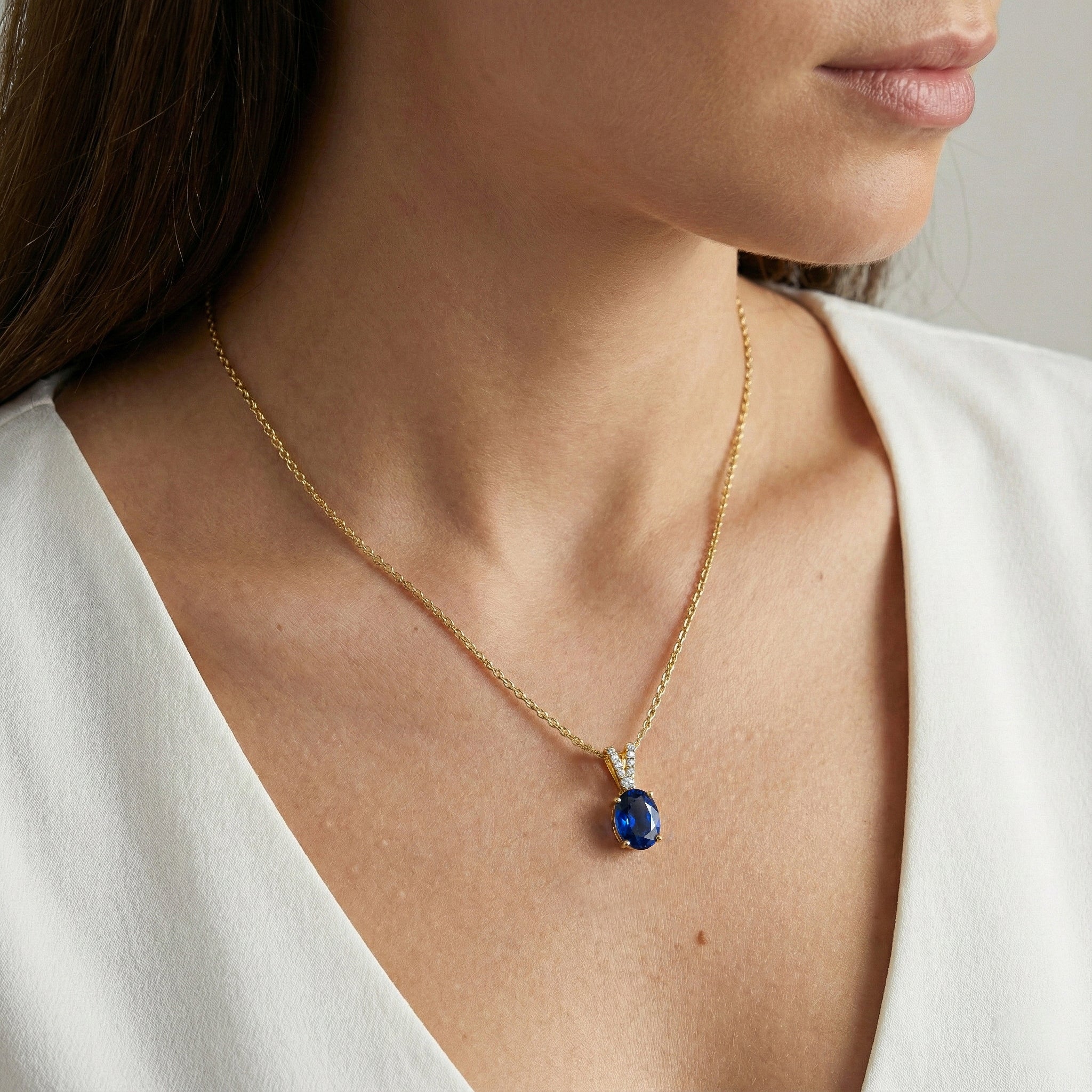 Blue Sapphire Solitaire Pendant Necklace in 925 Sterling Silver 1.2ct