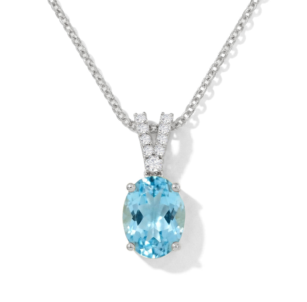 Natural Blue Topaz Solitaire Pendant Necklace in 925 Sterling Silver 1.2ct
