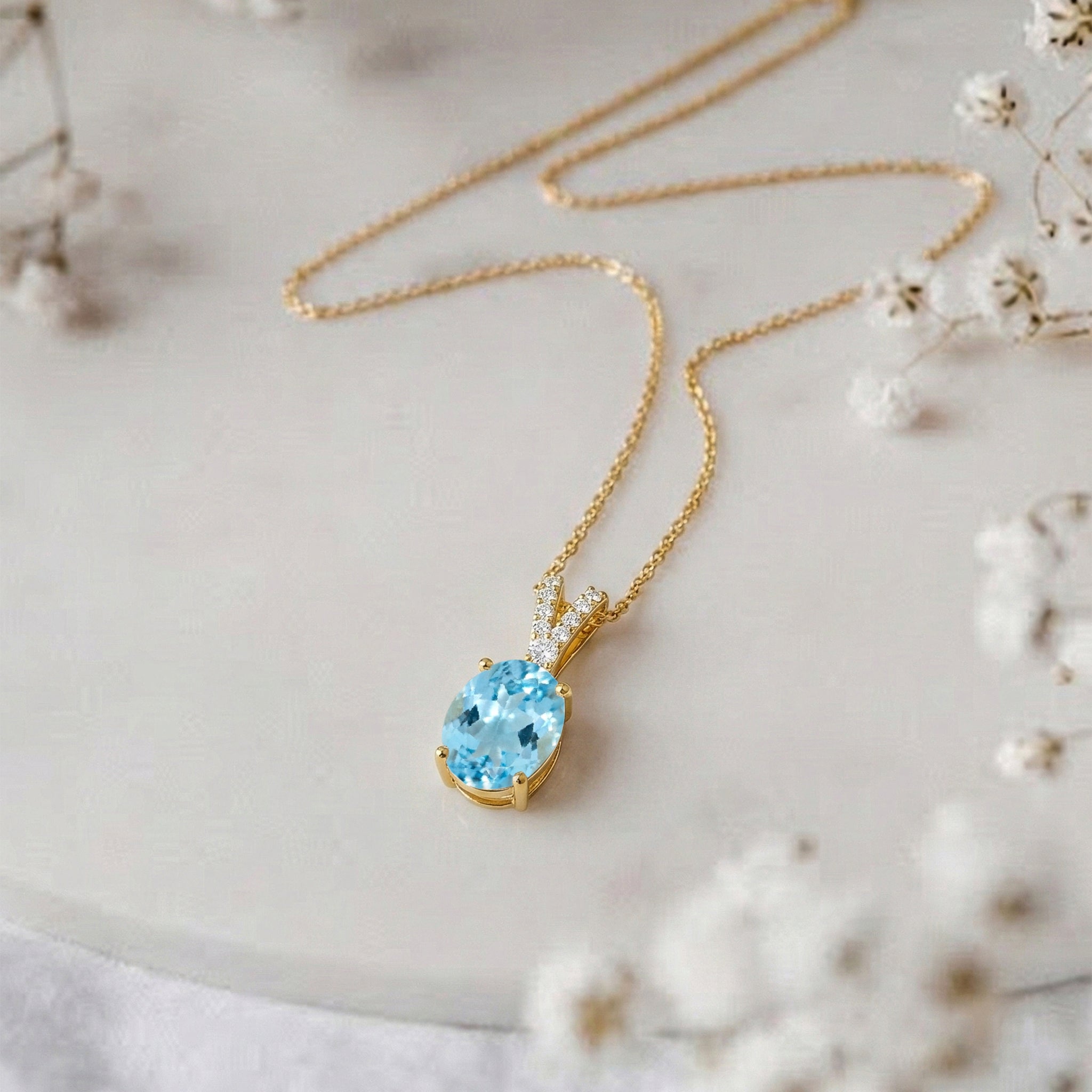 Natural Blue Topaz Solitaire Pendant Necklace in 925 Sterling Silver 1.2ct